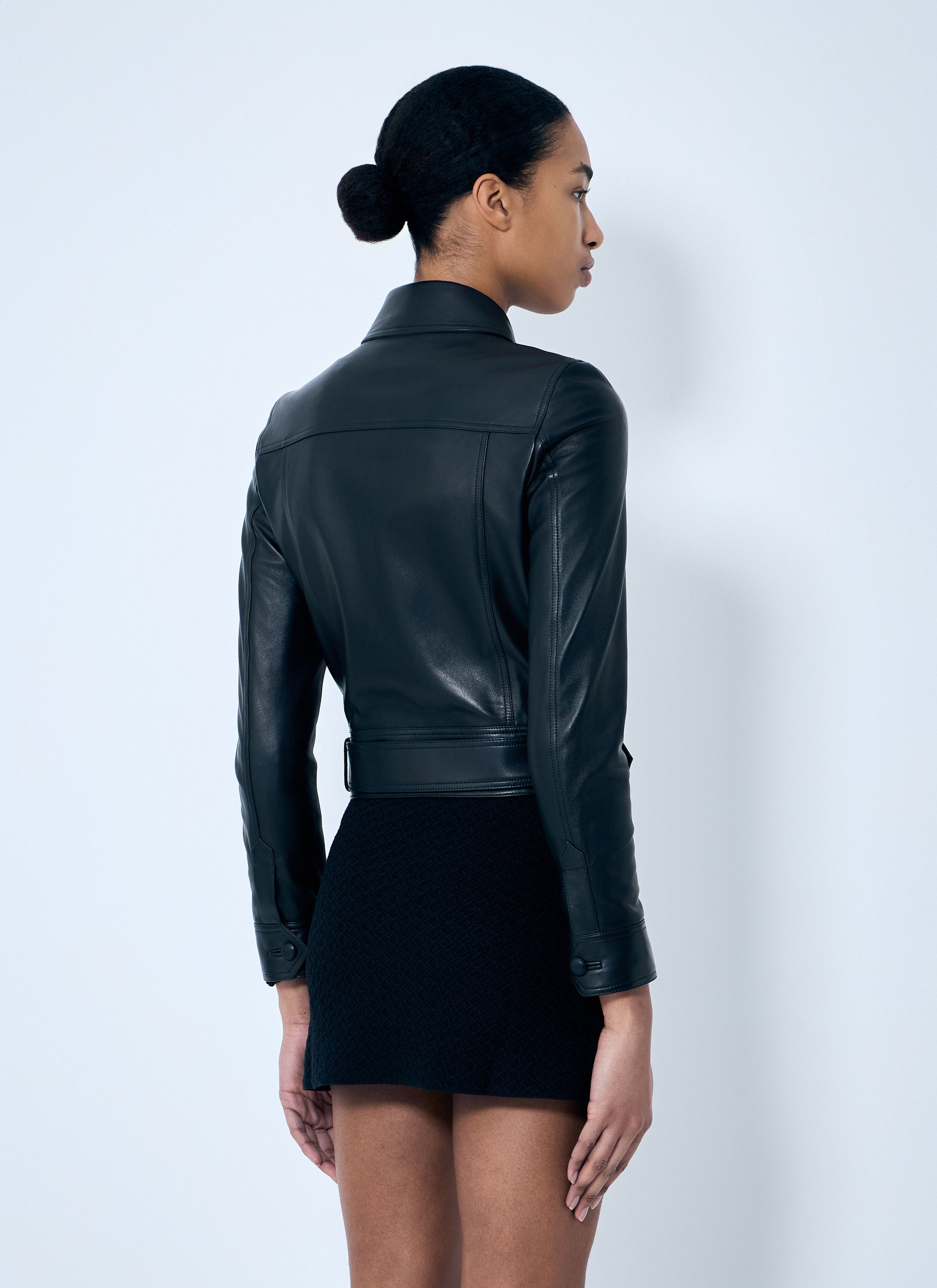 Saint Laurent Paris Cropped Leather Jacket Size XS / US 0-2 / IT 36-38 - 4 Thumbnail