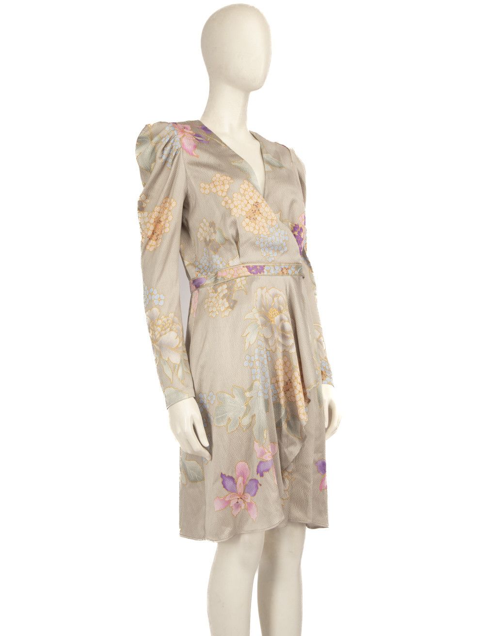 Leonard Paris Floral Silk Knee Length Wrap Dress Size M / US 6-8 / IT 42-44 - 2 Thumbnail