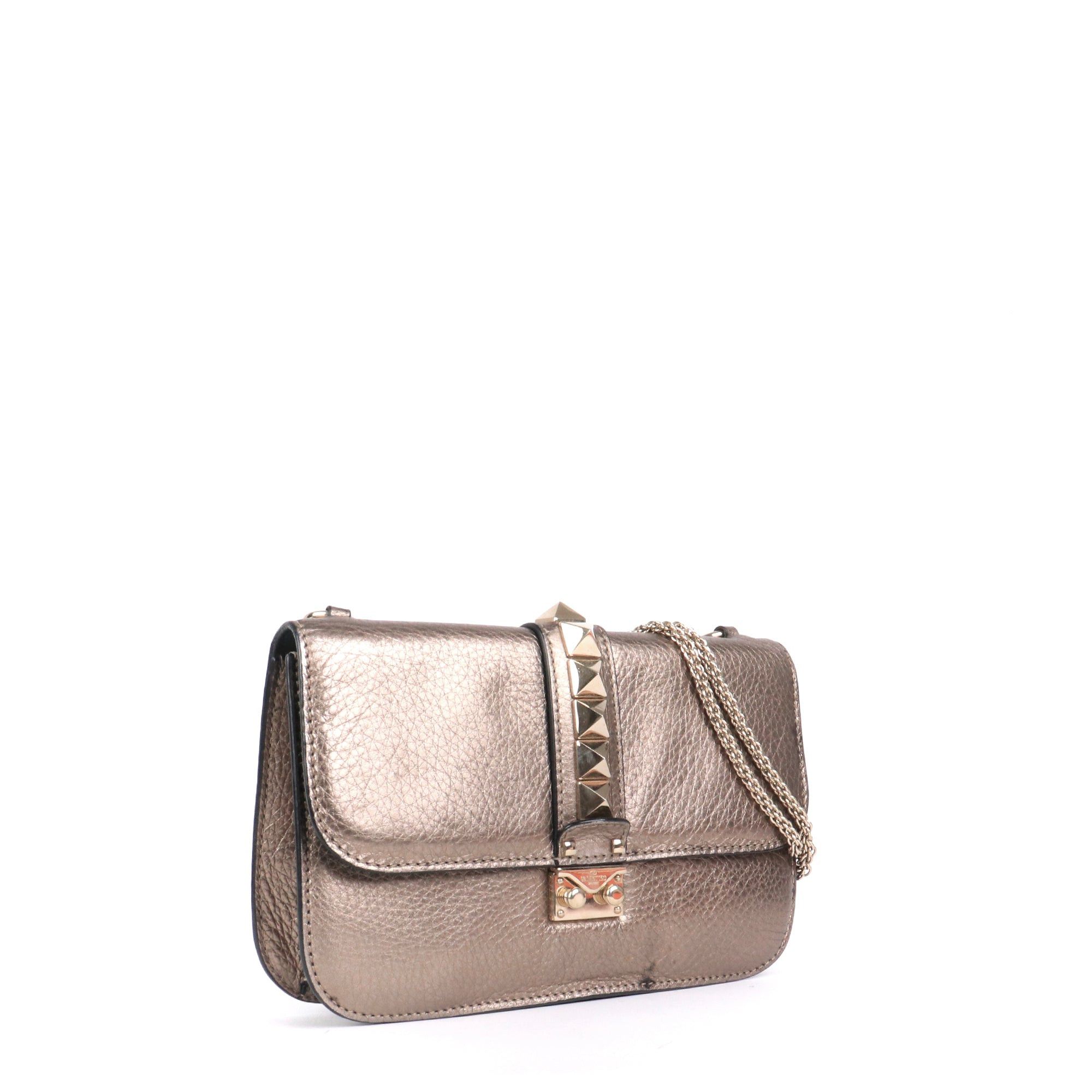 Valentino VALENTINO - Valentino Glam Lock shoulder bag in metallic gold grained leather Size ONE SIZE - 2 Thumbnail