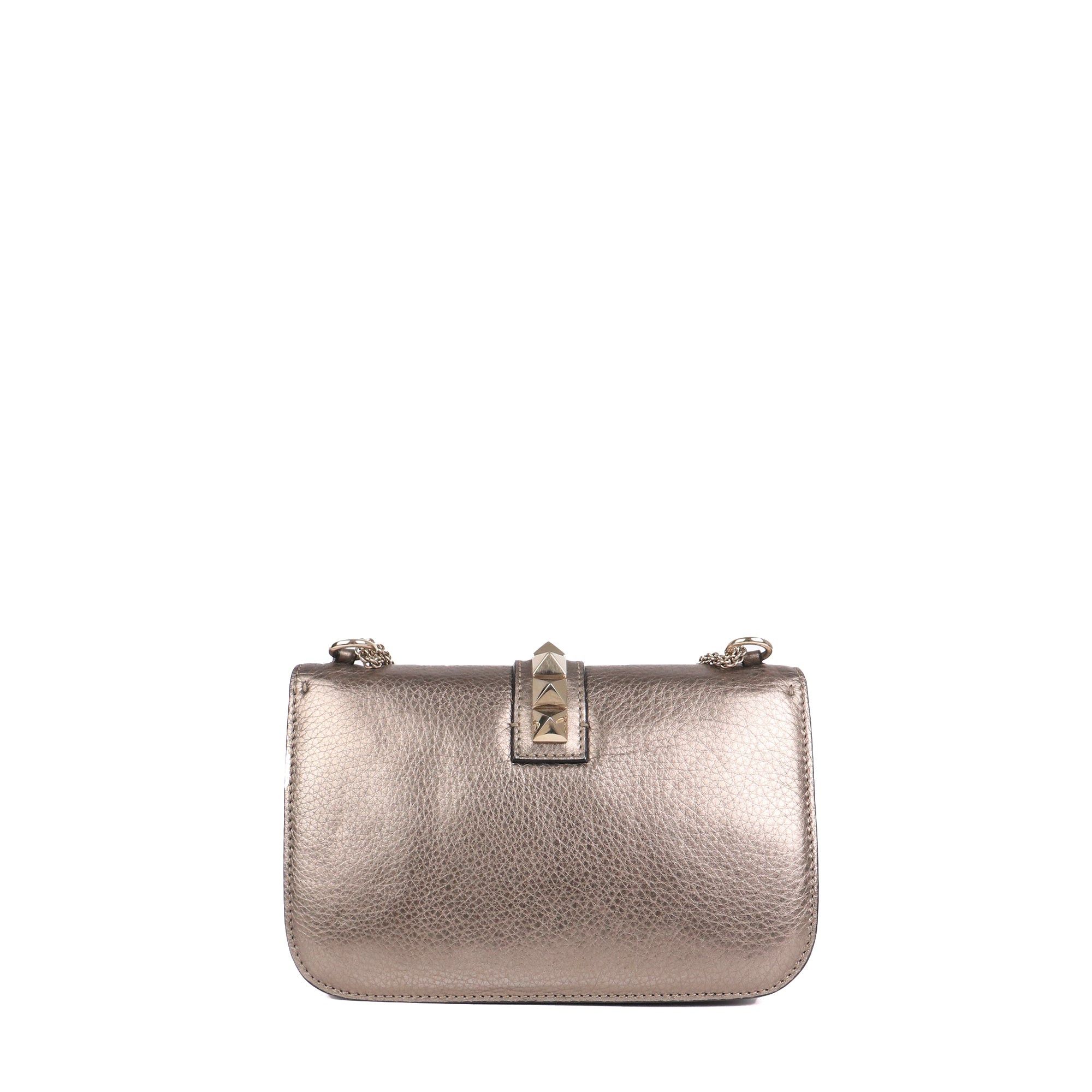 Valentino VALENTINO - Valentino Glam Lock shoulder bag in metallic gold grained leather Size ONE SIZE - 3 Thumbnail