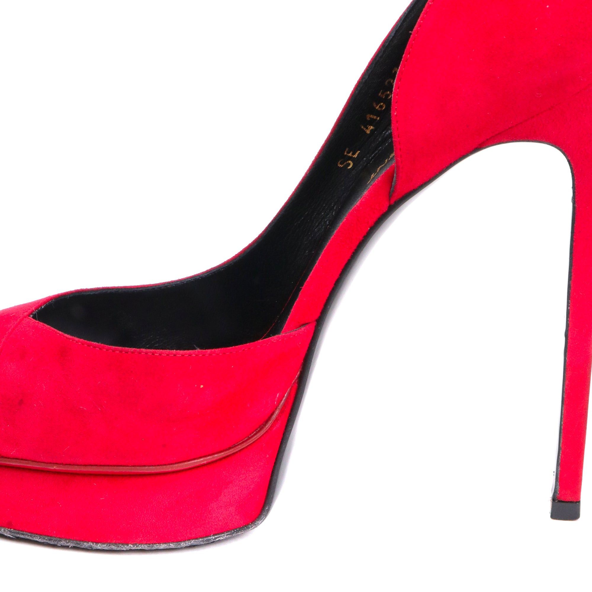 Saint Laurent Paris SAINT LAURENT - Saint Laurent Kid Scamosciato heeled pumps in red suede (T39) Size US 8 / IT 38 - 3 Thumbnail