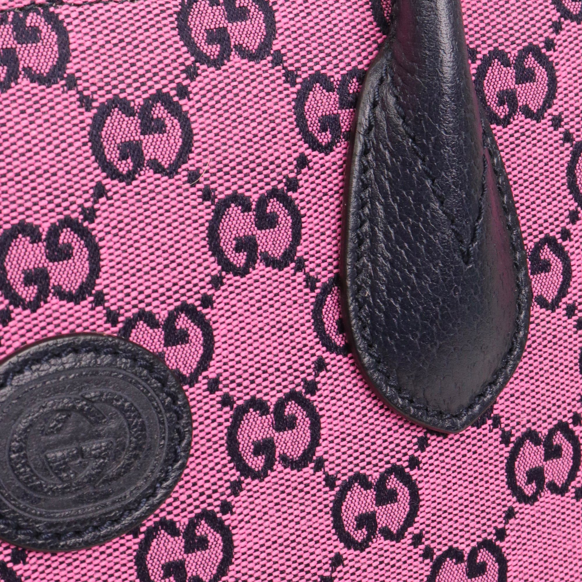 Gucci GUCCI - Gucci shopping bag in pink monogram canvas and navy blue leather Size ONE SIZE - 5 Thumbnail