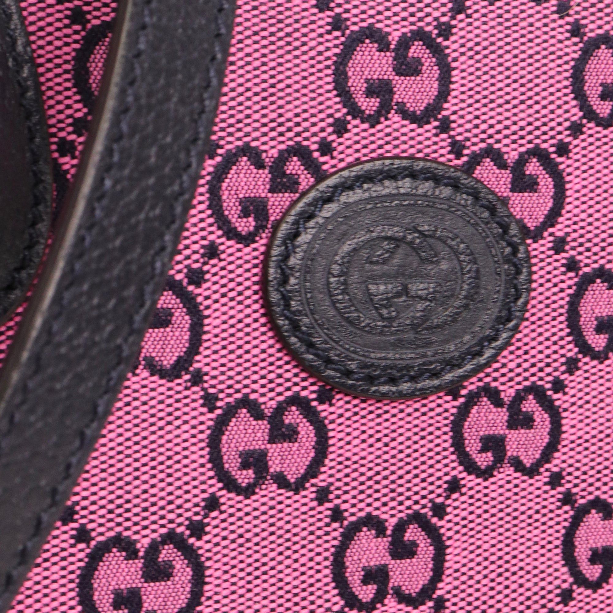 Gucci GUCCI - Gucci shopping bag in pink monogram canvas and navy blue leather Size ONE SIZE - 4 Thumbnail