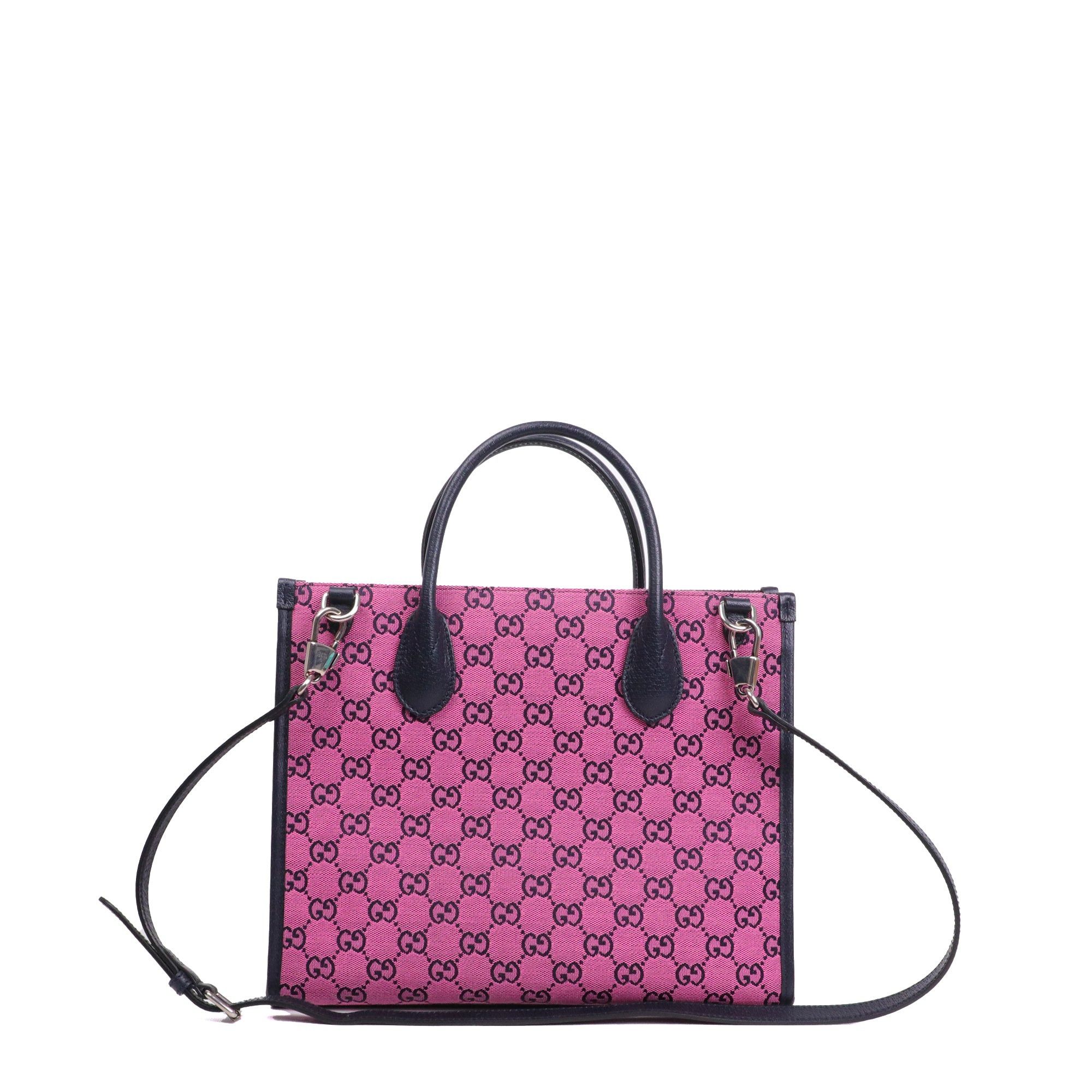Gucci GUCCI - Gucci shopping bag in pink monogram canvas and navy blue leather Size ONE SIZE - 3 Thumbnail