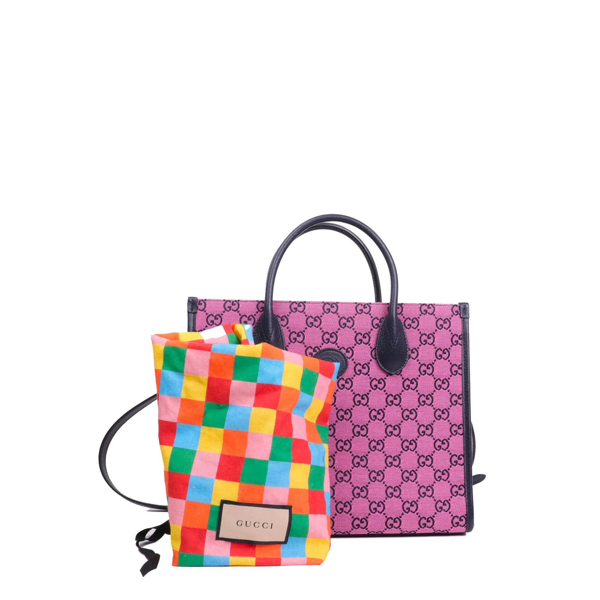 Gucci GUCCI - Gucci shopping bag in pink monogram canvas and navy blue leather Size ONE SIZE - 9 Thumbnail