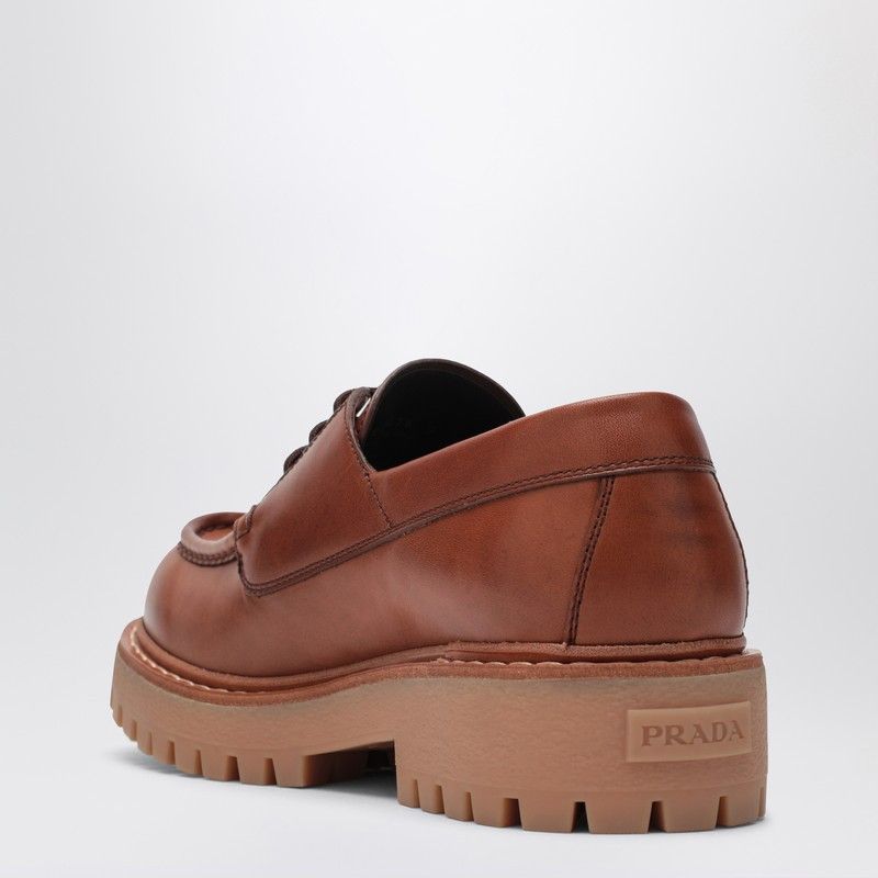 Prada Laced Moccasins In Cognac Leather