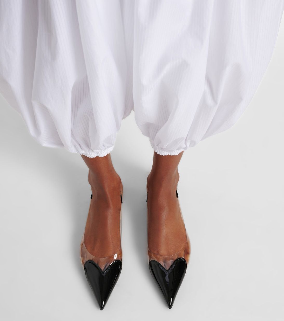 Cœur heart leather-trimmed PVC flats in black