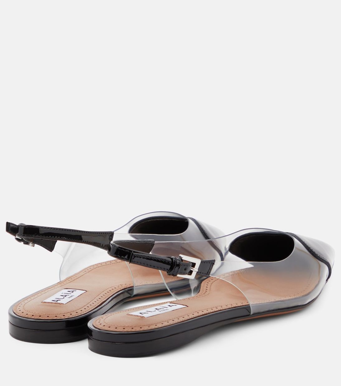 Cœur heart leather-trimmed PVC flats in black