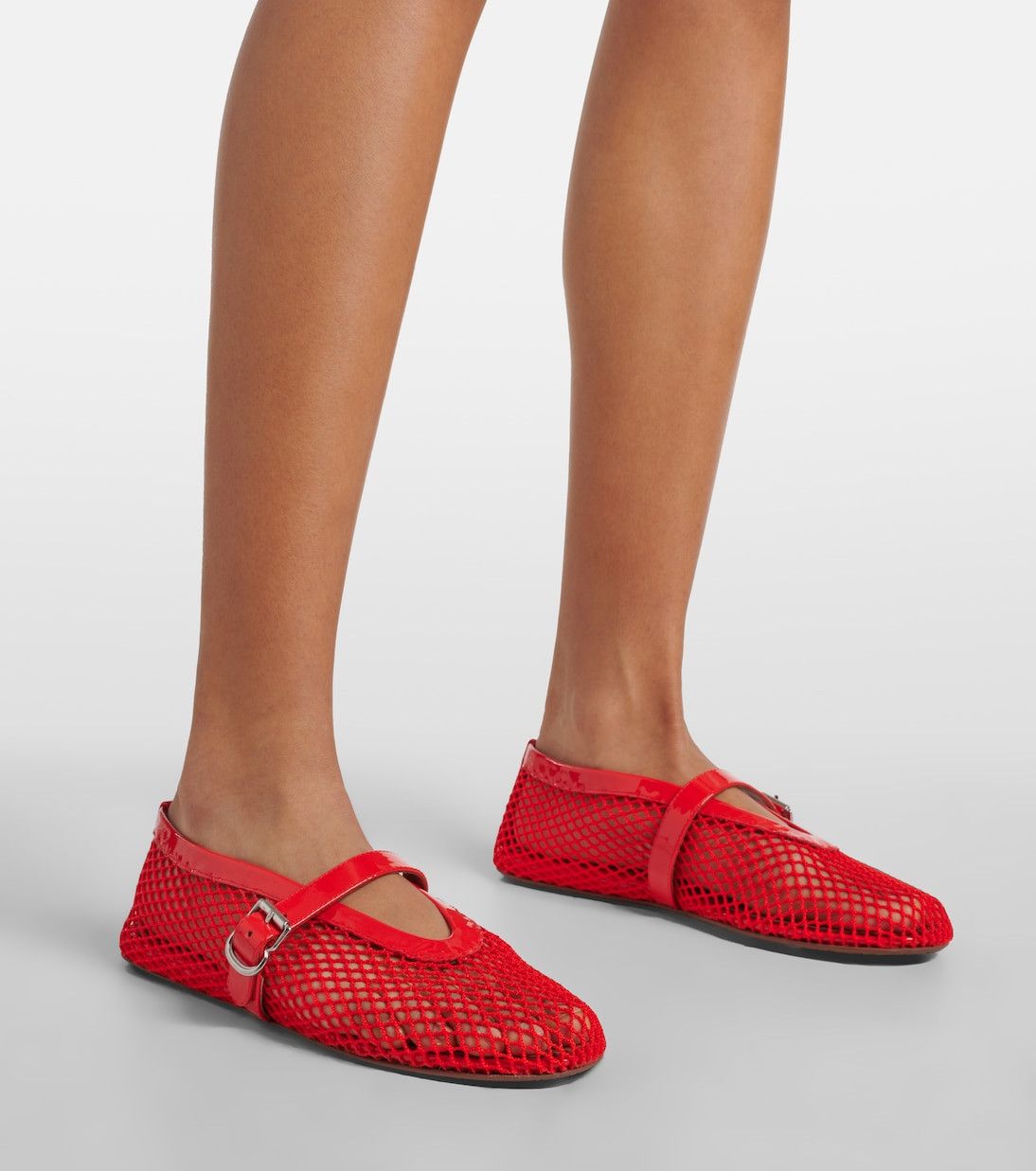 Alaia Leather-trimmed fishnet ballet flats in red Size US 11 / IT 41 - 3 Thumbnail