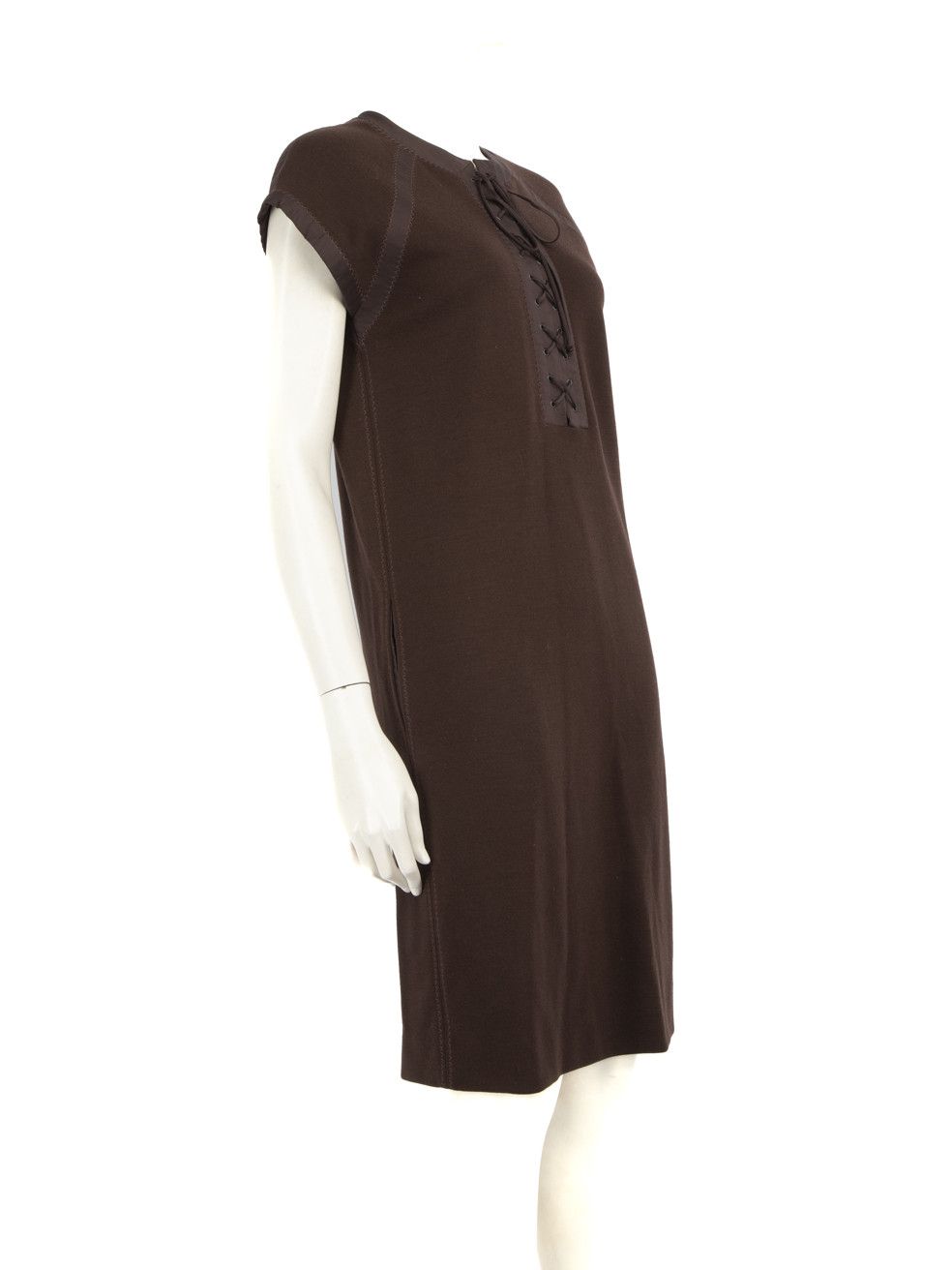 Bottega Veneta Brown Wool Lace Up Knee Length Dress Size S / US 4 / IT 40 - 2 Thumbnail
