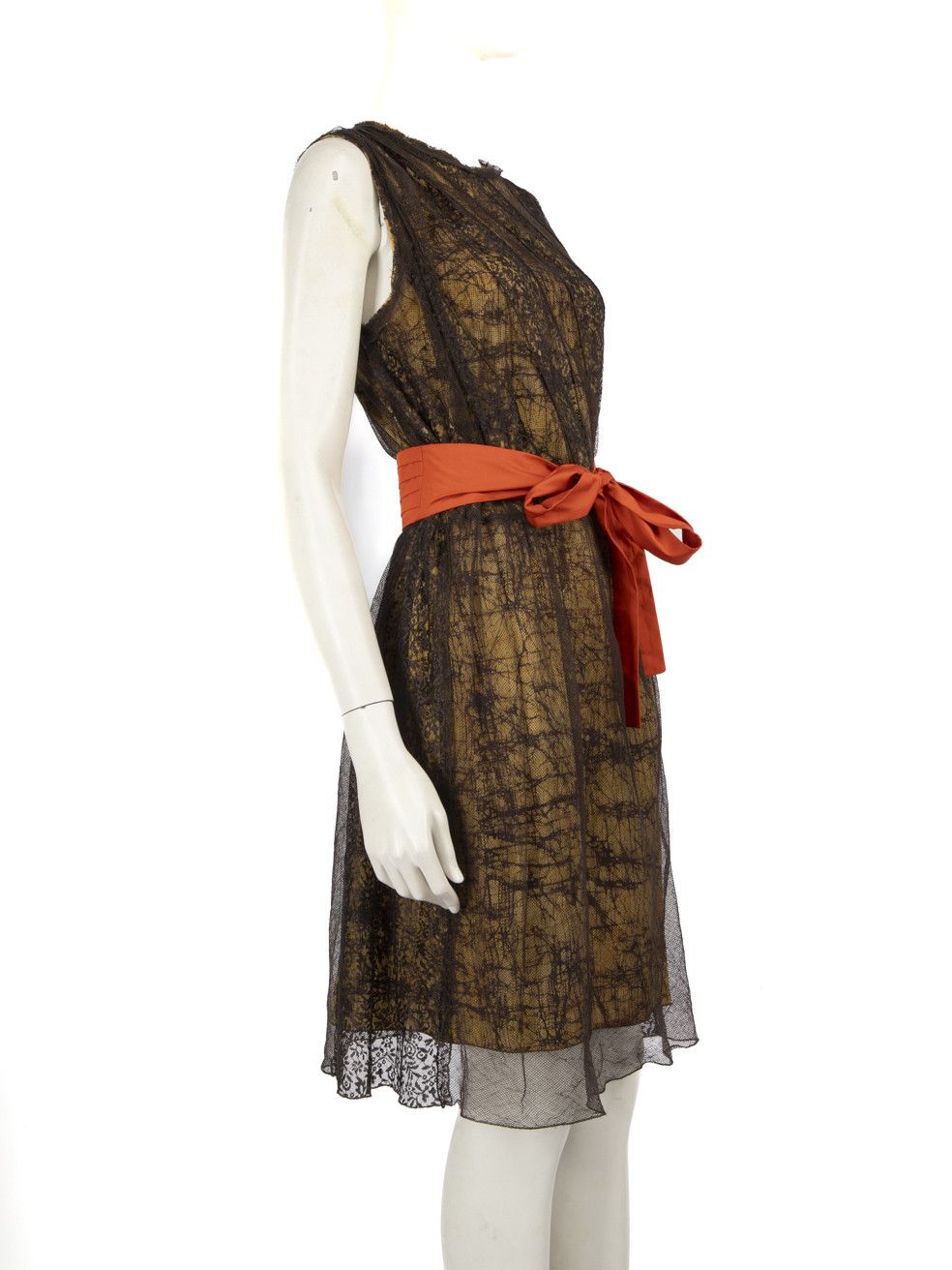 Bottega Veneta Brown Lace Belted Dress Size S / US 4 / IT 40 - 2 Thumbnail