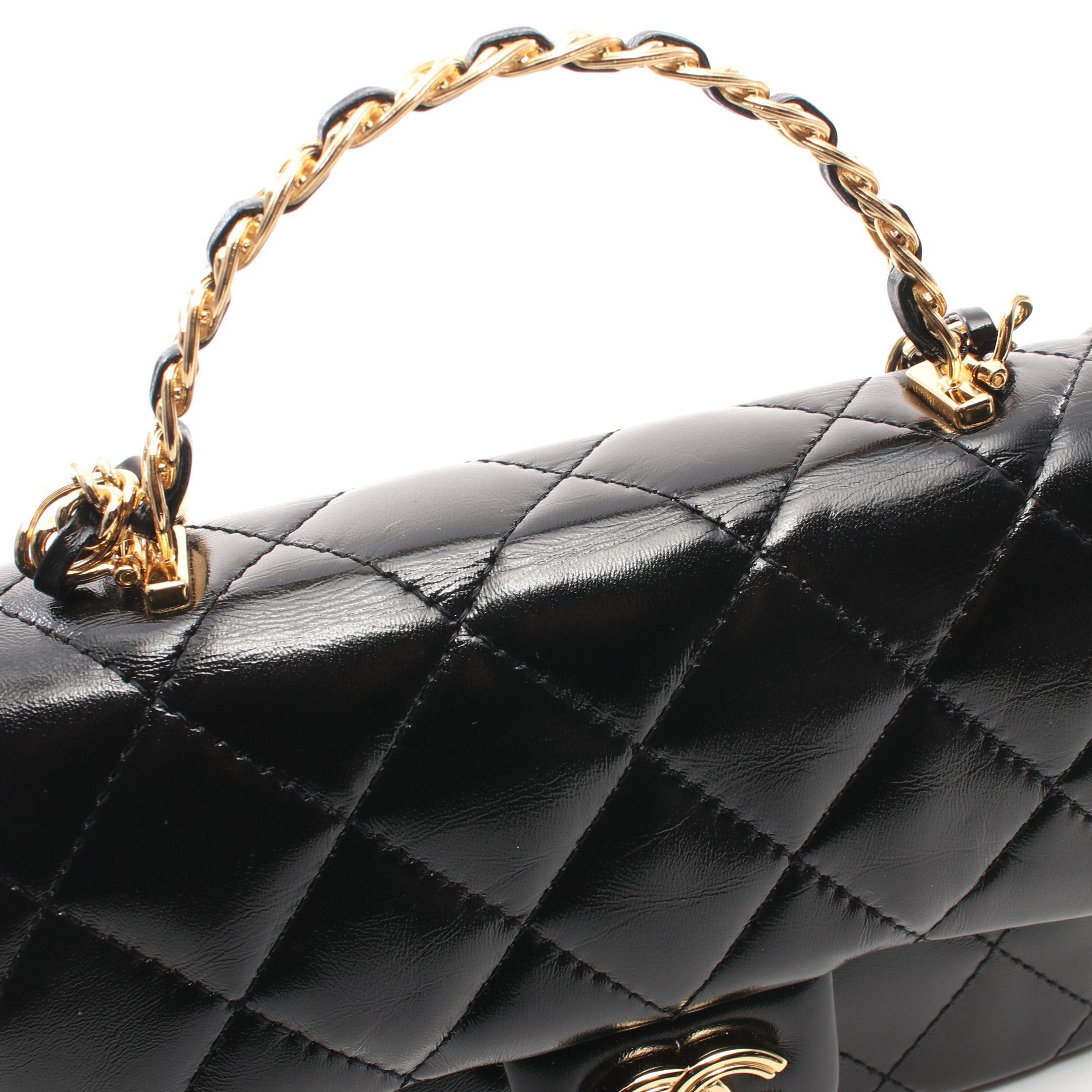 Chanel Chanel Matelasse Top Handle Chain Shoulder Bag Leather Black Gold Hardware Size ONE SIZE - 9 Thumbnail