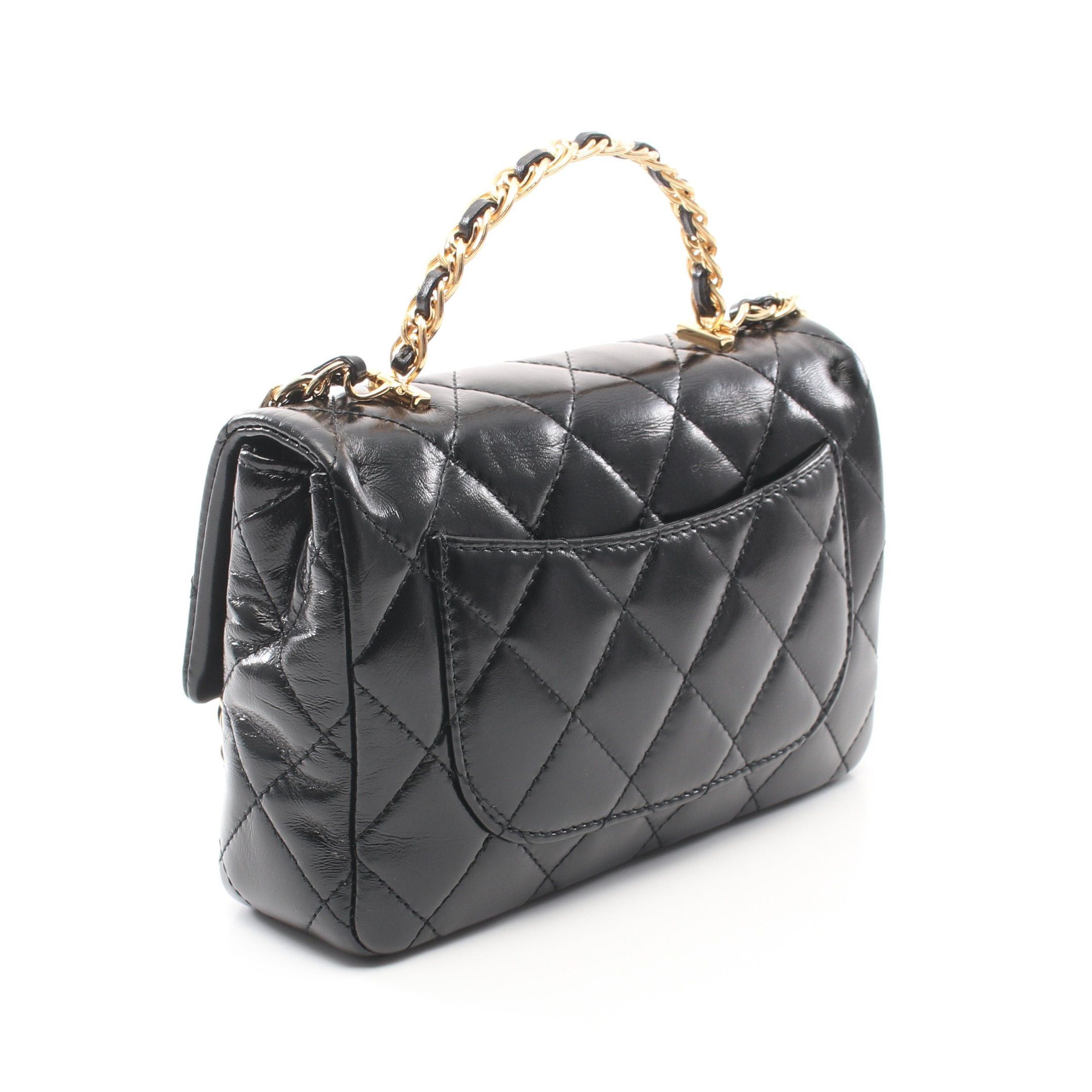 Chanel Chanel Matelasse Top Handle Chain Shoulder Bag Leather Black Gold Hardware Size ONE SIZE - 2 Thumbnail