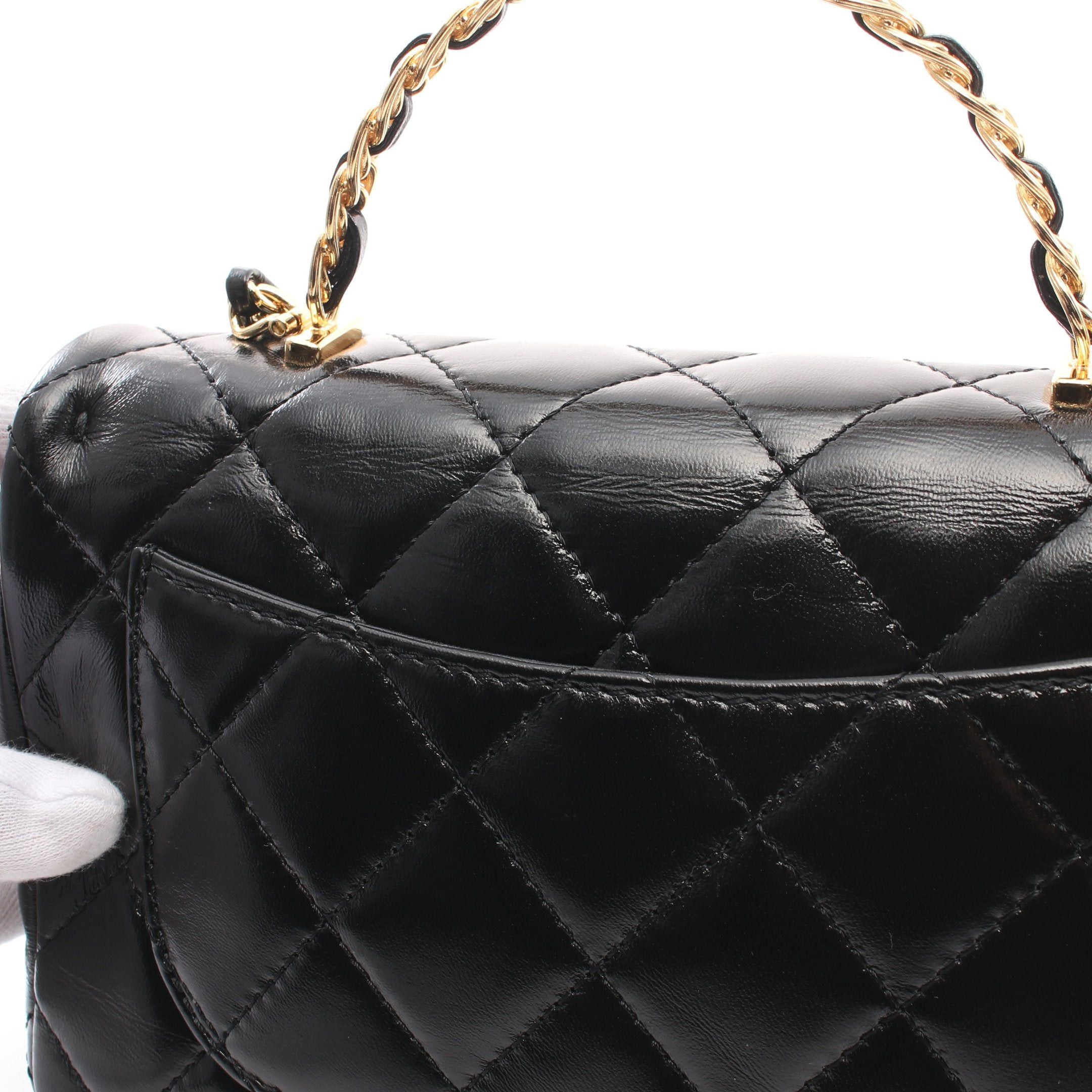 Chanel Chanel Matelasse Top Handle Chain Shoulder Bag Leather Black Gold Hardware Size ONE SIZE - 6 Thumbnail