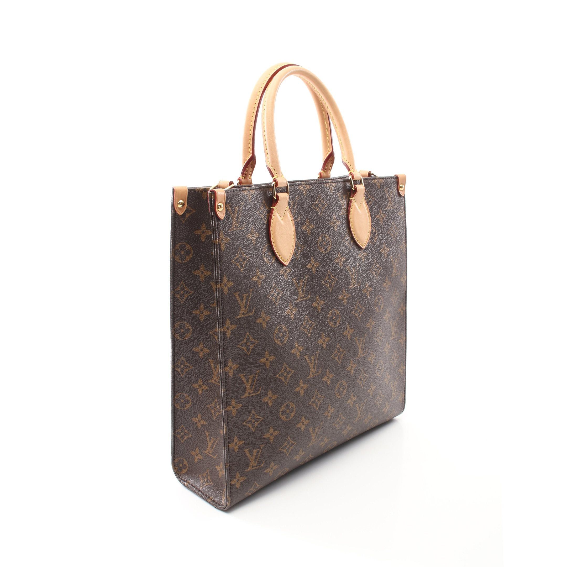 Louis Vuitton Sac Plat Pm Monogram Handbag Tote Bag Leather Brown