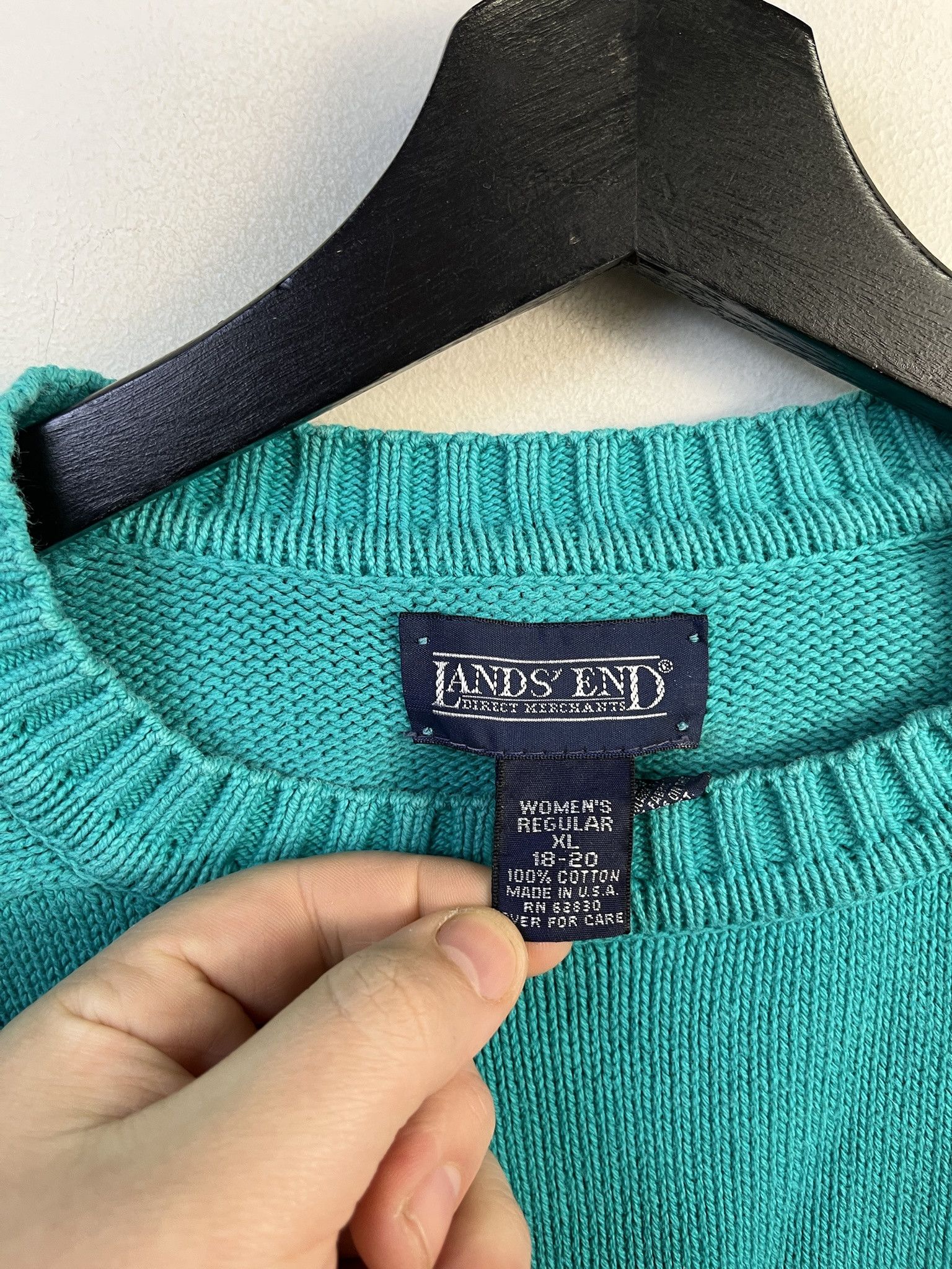 Other Vintage Knit Sweater 1990s Thick Knit Land's End Teal Blue Frame Knit Sweater Size L Size US L / EU 52-54 / 3 - 2 Thumbnail