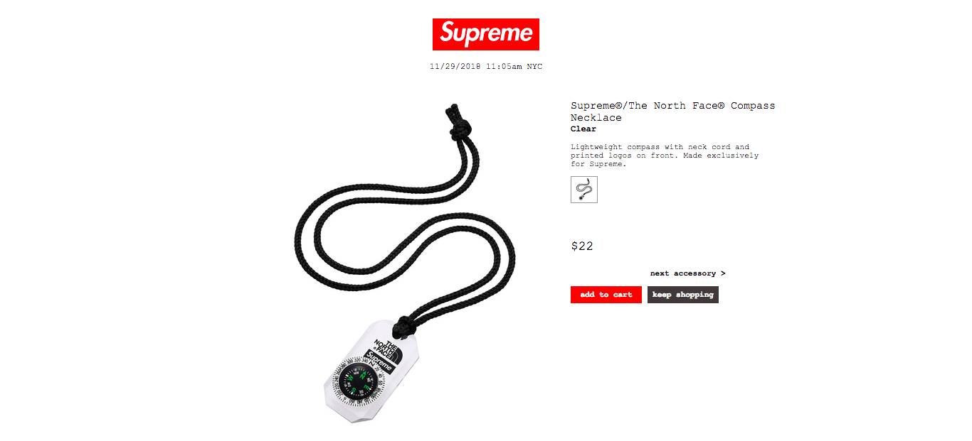 Supreme north face compass necklace clearance