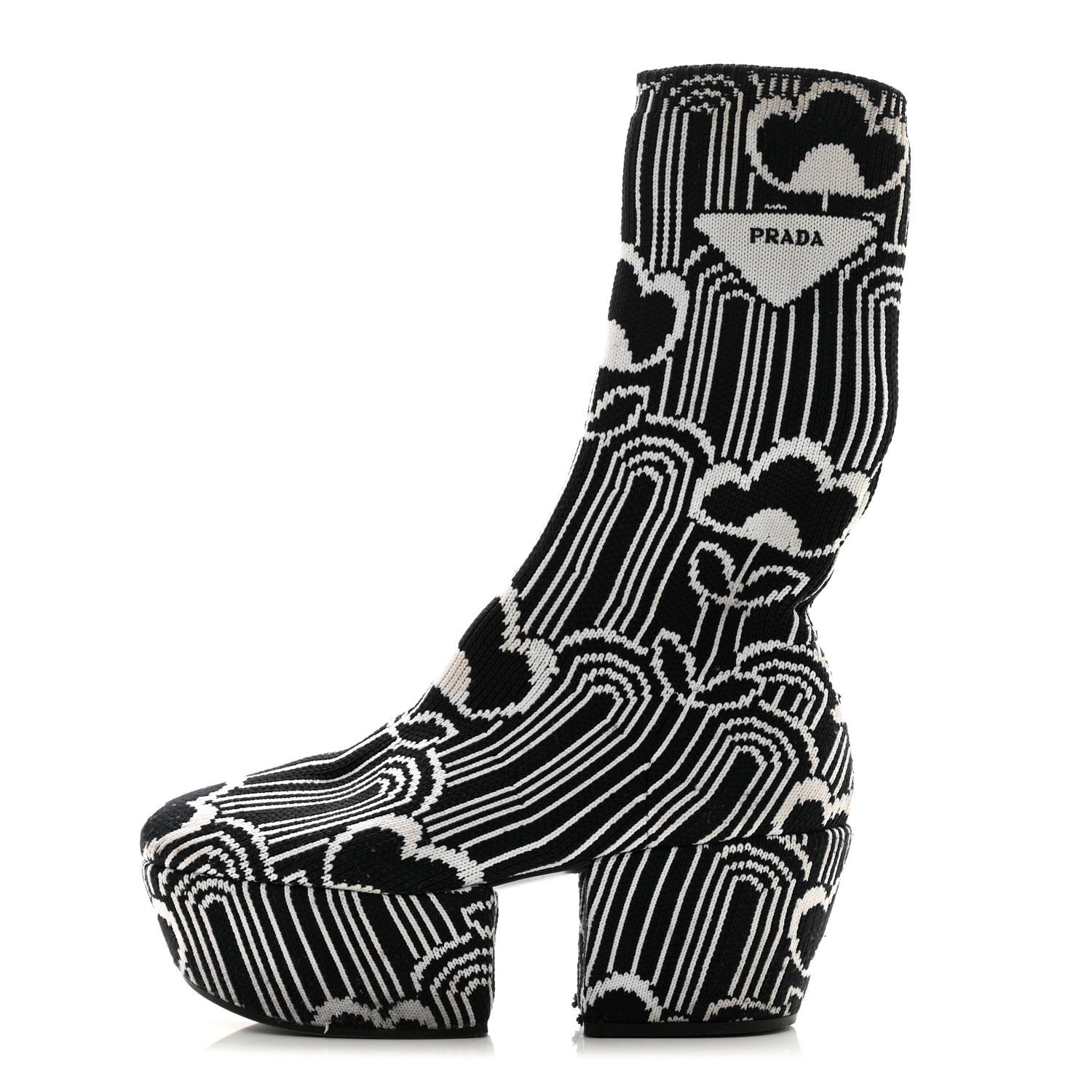 Prada Jacquard knit platform ankle boots in black Size US 6 / IT 36 - 4 Thumbnail