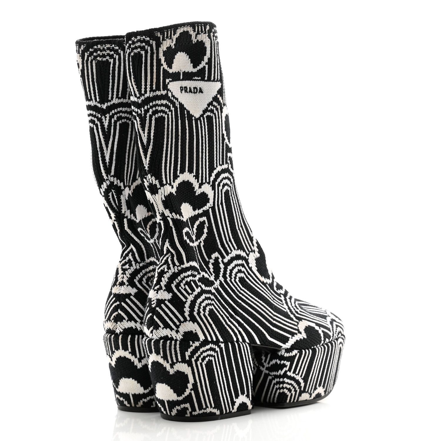 Prada Jacquard knit platform ankle boots in black | Grailed