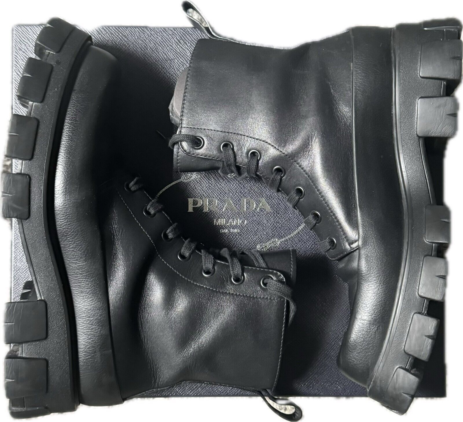 Prada Monolith Leather Lace Up Combat Boots Size US 11 / EU 44 - 3 Thumbnail
