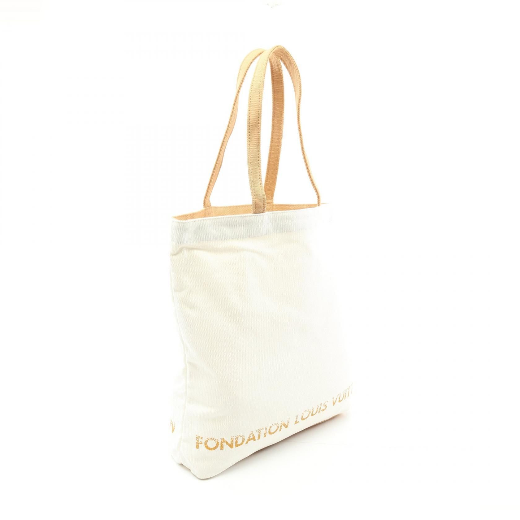 Louis Vuitton Louis Vuitton Foundation Handbag Tote Bag Canvas White Brown Size ONE SIZE - 2 Thumbnail