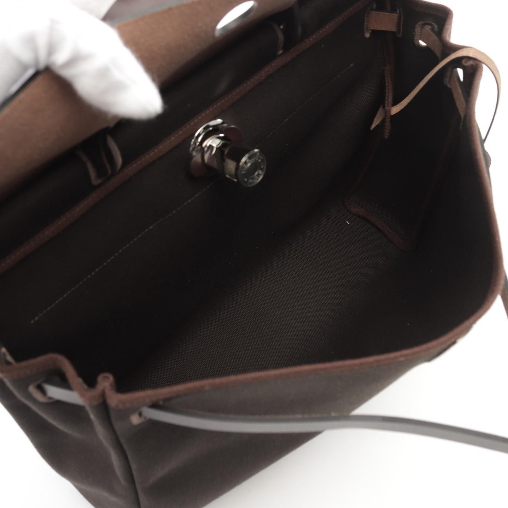 Hermes Hermes Airbag Zip Messenger 39 Veau Degré Handbag Vache Hunter Toile Military Dark Brown Silver Hardware Double Engraved Size ONE SIZE - 3 Thumbnail