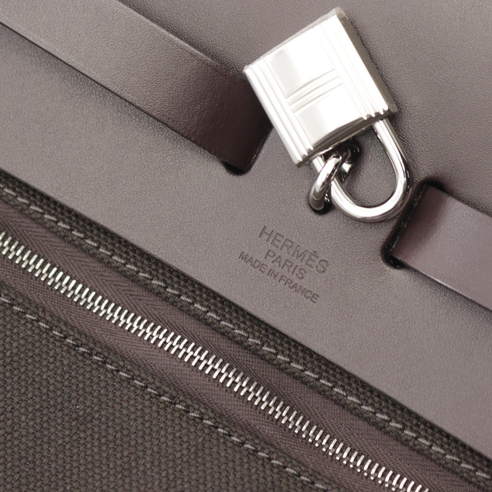 Hermes Hermes Airbag Zip Messenger 39 Veau Degré Handbag Vache Hunter Toile Military Dark Brown Silver Hardware Double Engraved Size ONE SIZE - 4 Thumbnail