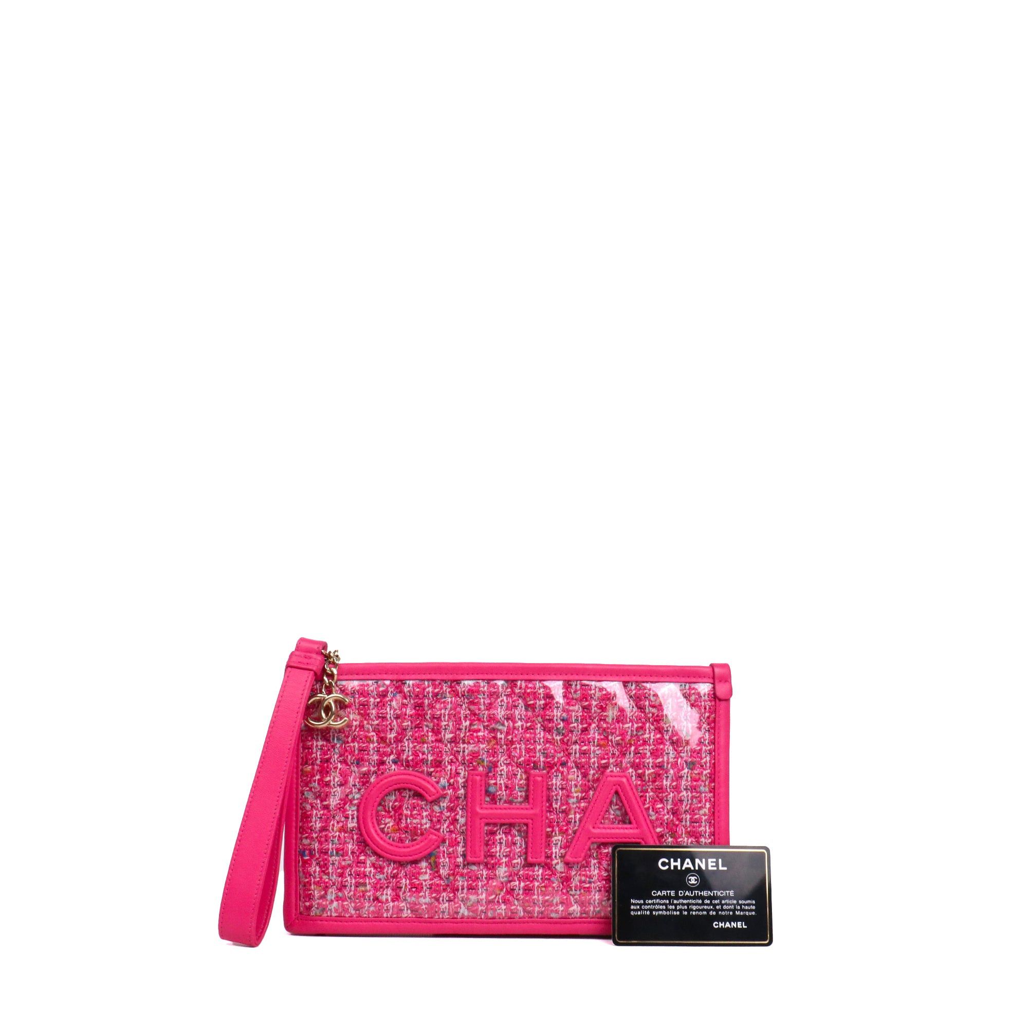 Chanel CHANEL - Chanel CHA NEL clutch in PVC and pink tweed Size ONE SIZE - 10 Thumbnail