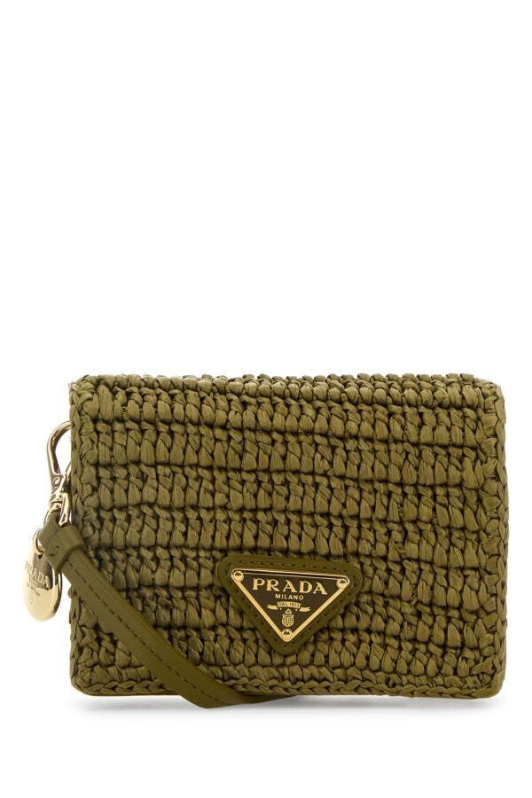 Prada Olive Green Raffia Card Holder Size ONE SIZE - 3 Thumbnail