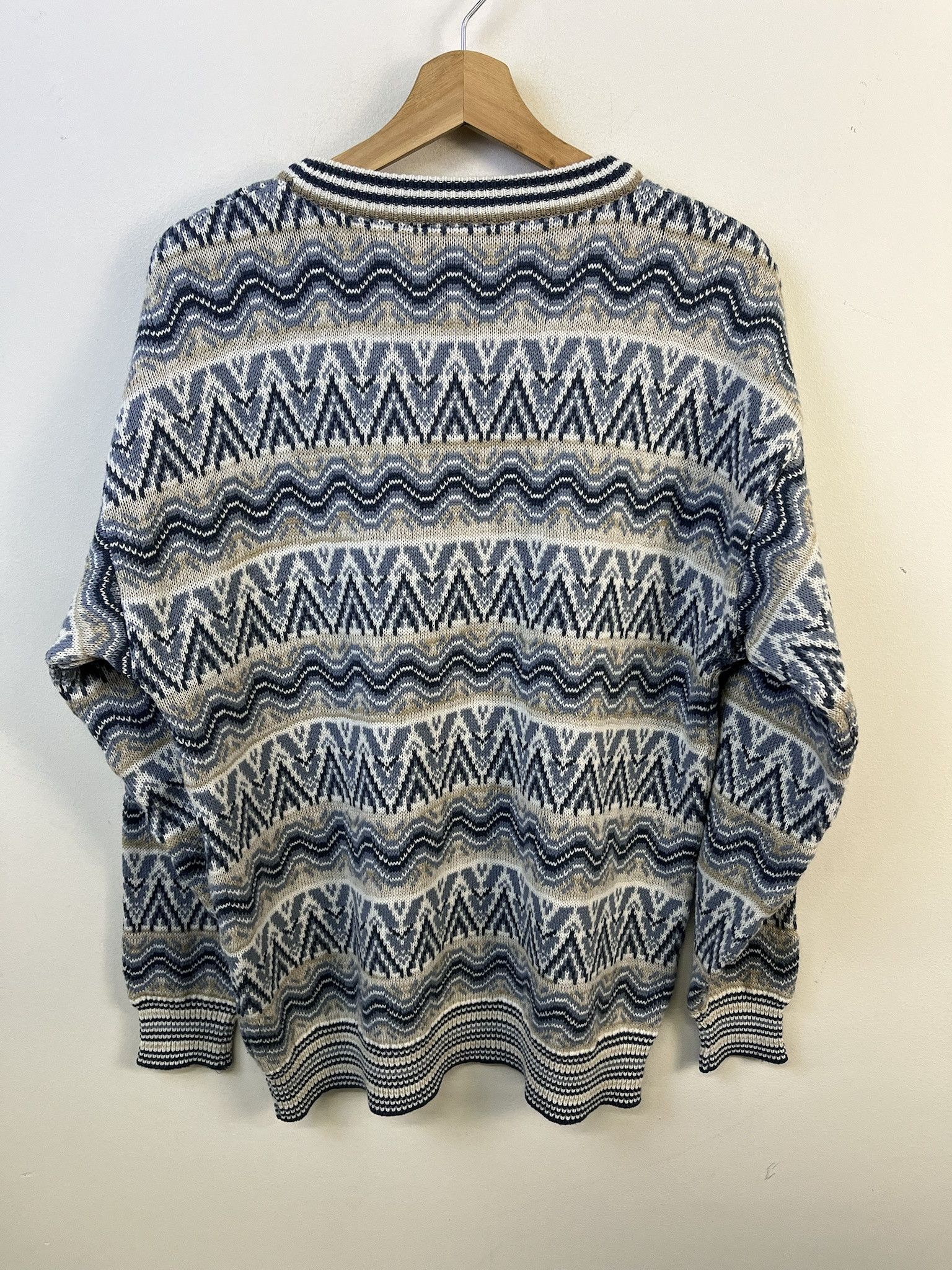 Vintage Vintage Knit Sweater 1990s Knit Backroad Blues Wave Stripe Knit Sweater Size L Size US L / EU 52-54 / 3 - 3 Thumbnail