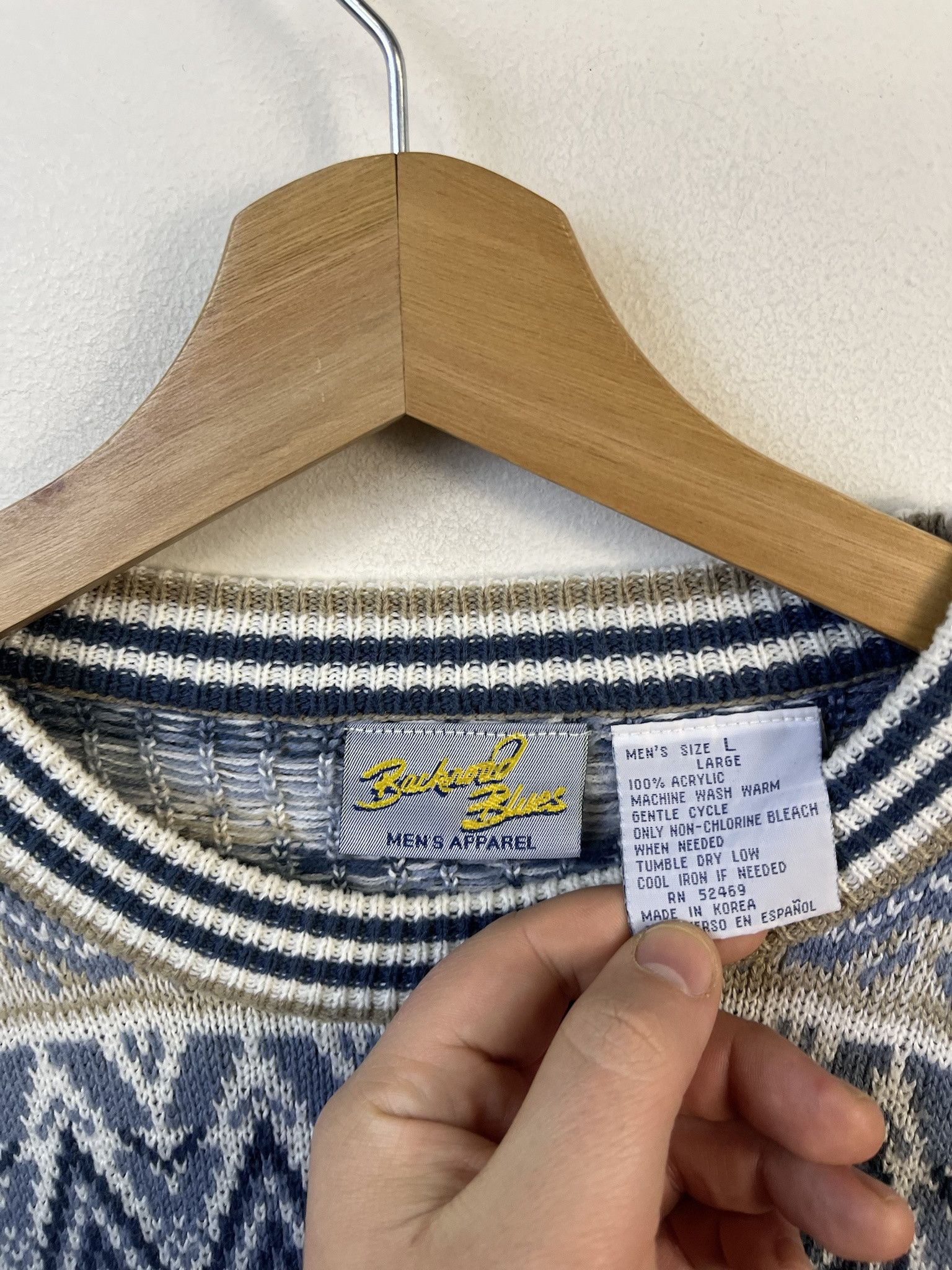 Vintage Vintage Knit Sweater 1990s Knit Backroad Blues Wave Stripe Knit Sweater Size L Size US L / EU 52-54 / 3 - 2 Thumbnail