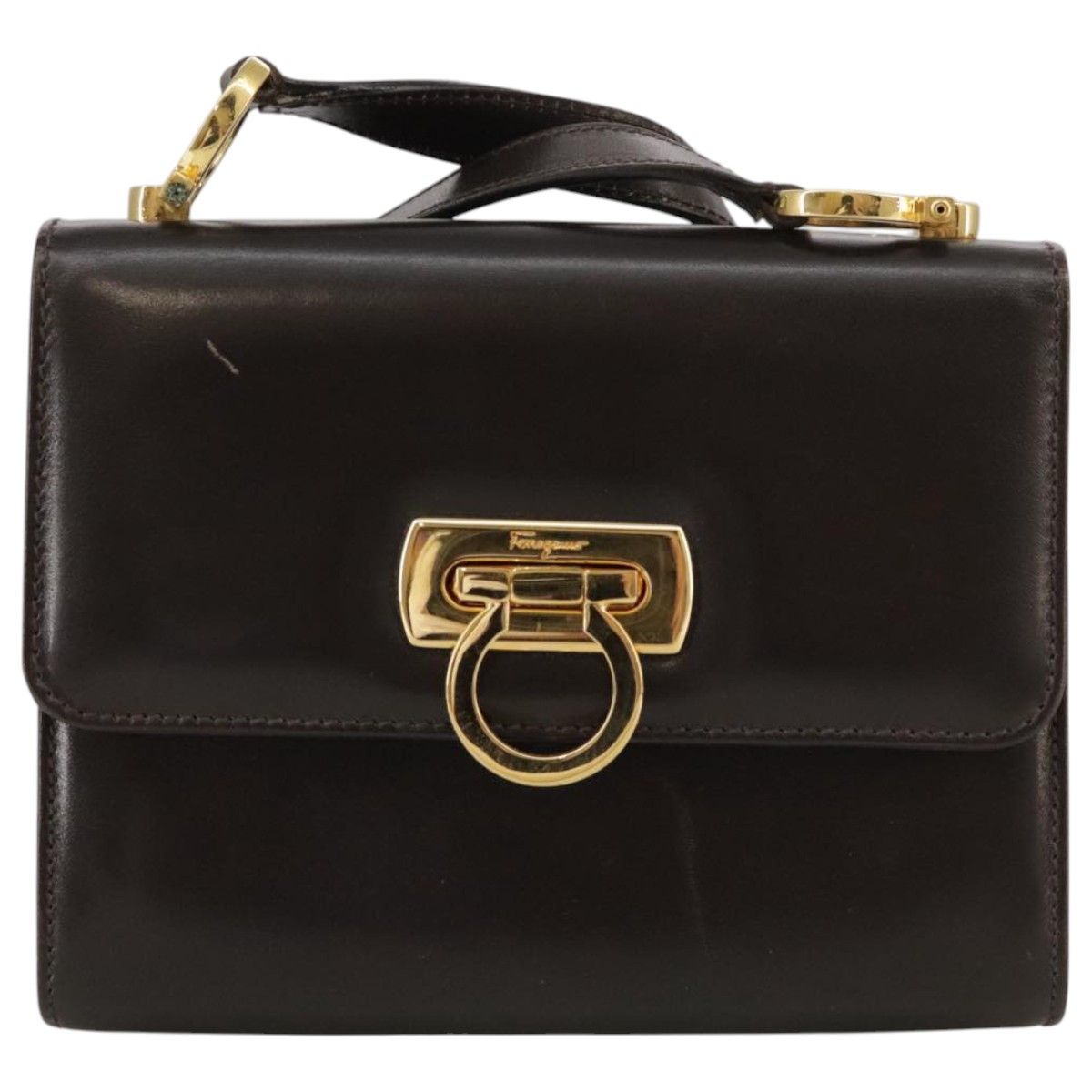 Salvatore Ferragamo Gancini Brown Leather Shoulder Bag (Pre-Owned) Size ONE SIZE - 18 Thumbnail