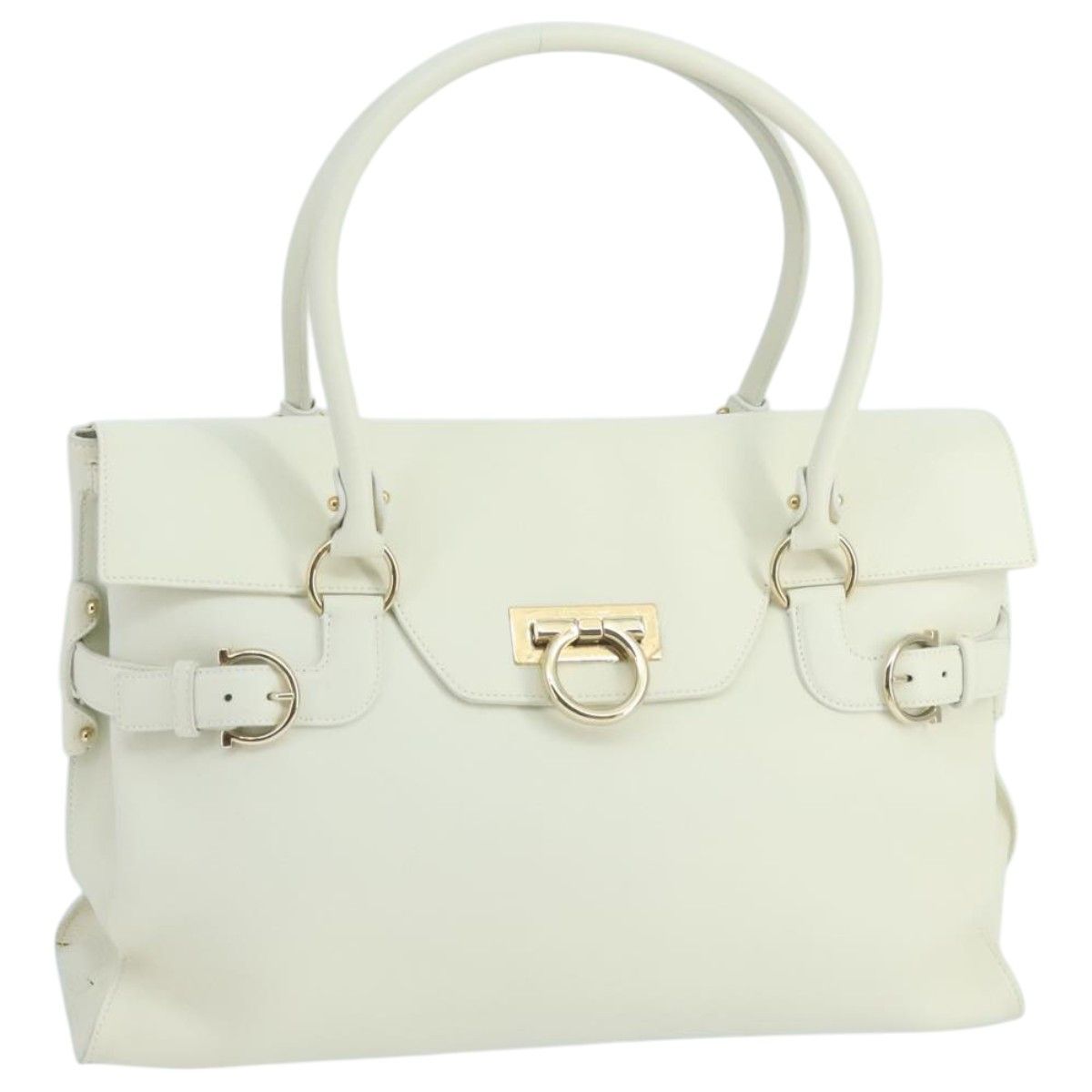 Salvatore Ferragamo Gancini White Leather Handbag (Pre-Owned) Size ONE SIZE - 18 Thumbnail