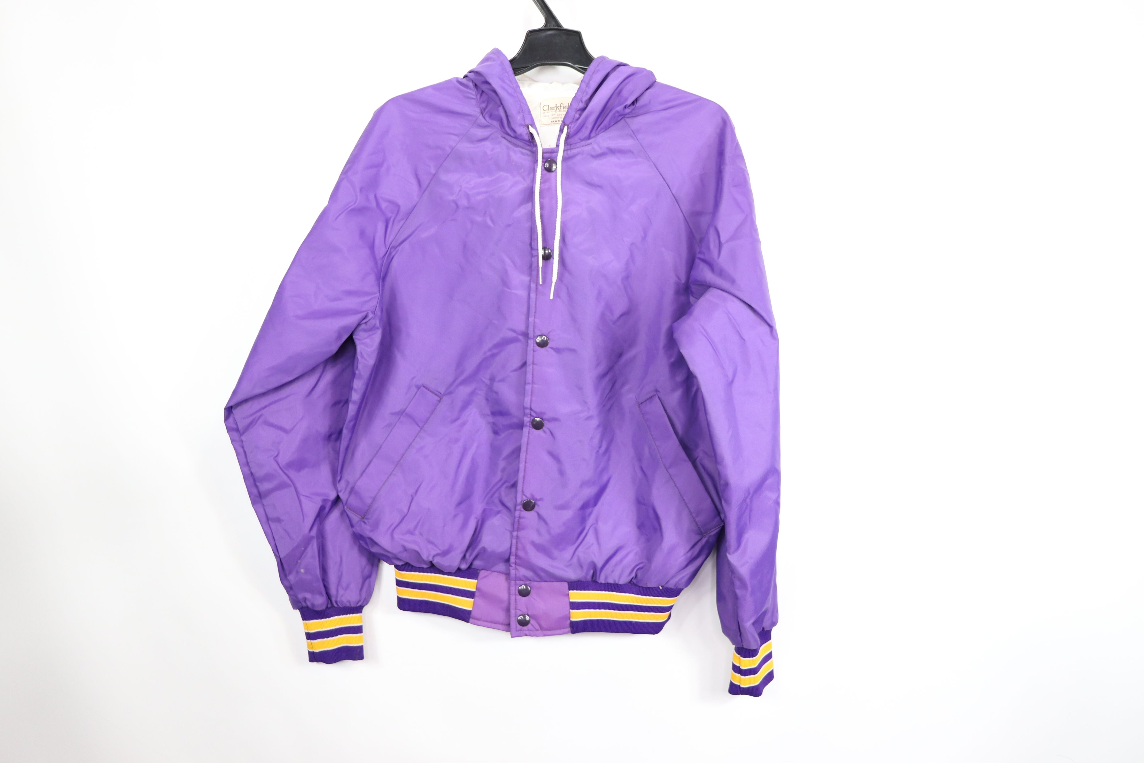 Vintage 80s Clarkfield Mens Medium Button Front Lined Hooded Varsity Jacket Purple Size US M / EU 48-50 / 2 - 1 Preview