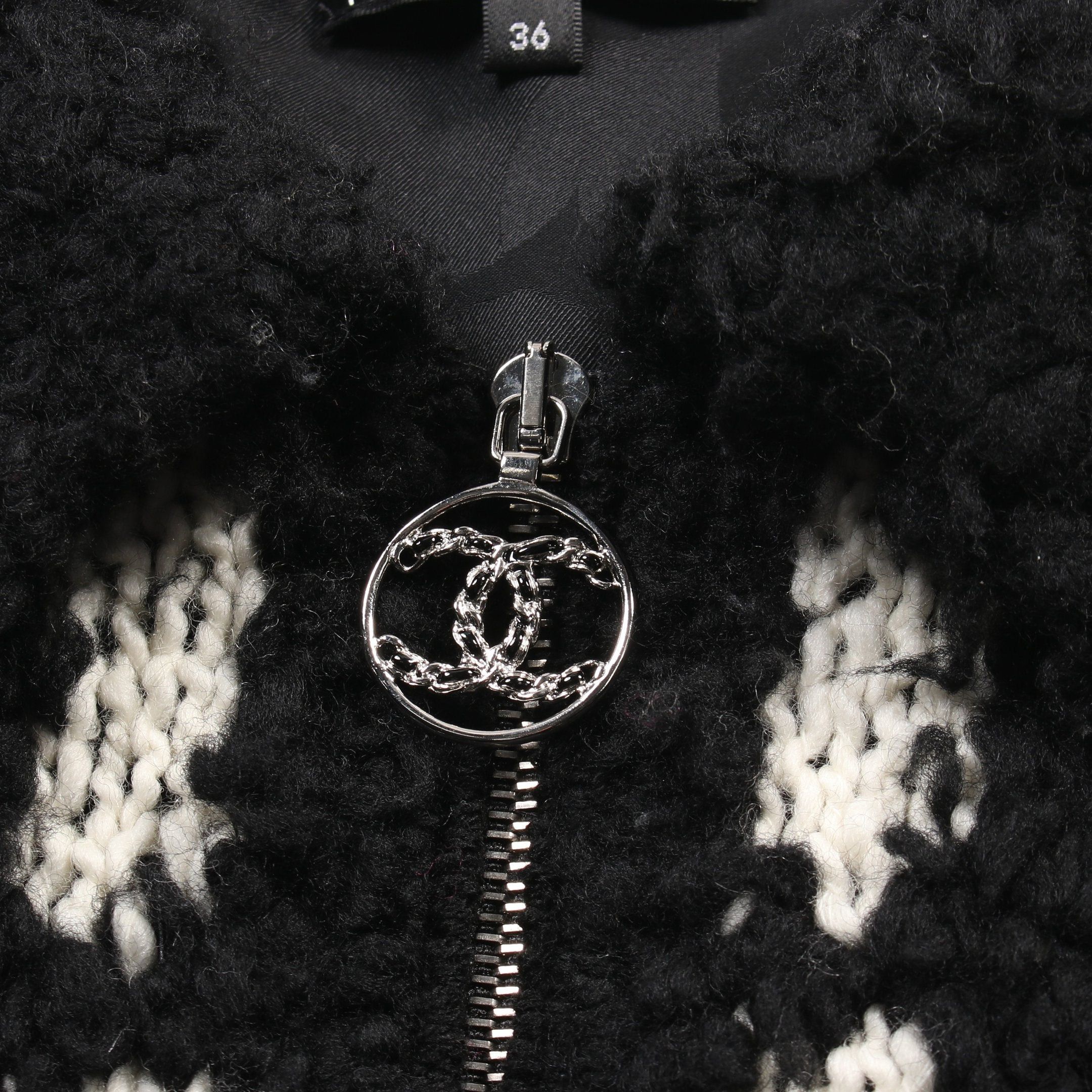 Chanel Chanel Knit Jacket Wool Cashmere Silk Black White Zip Up Size ONE SIZE - 8 Thumbnail