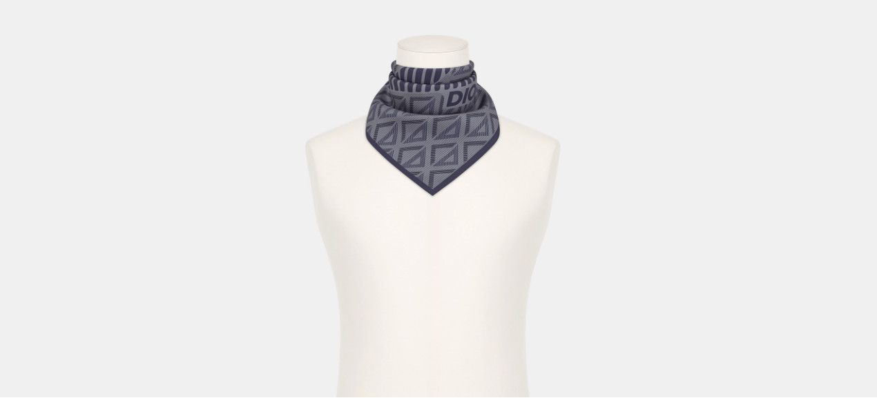 Dior CD Diamond Bandana Navy Blue and Gray Silk Size ONE SIZE - 3 Thumbnail