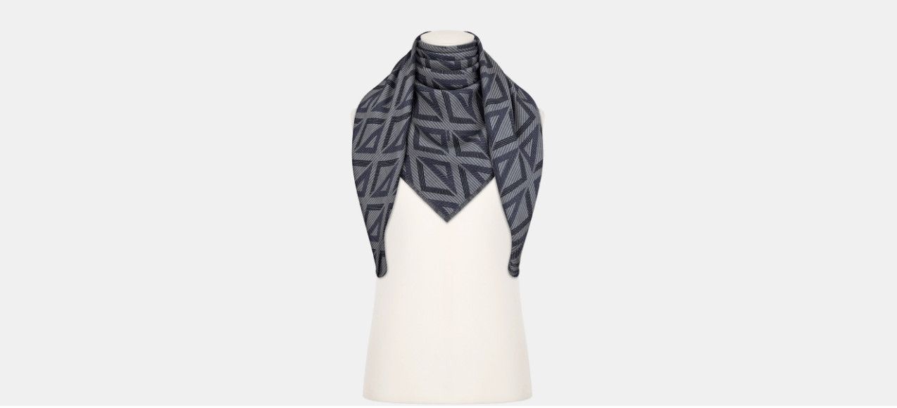 Dior CD Diamond Stole Gray and Navy Blue Silk and Wool Size ONE SIZE - 3 Thumbnail