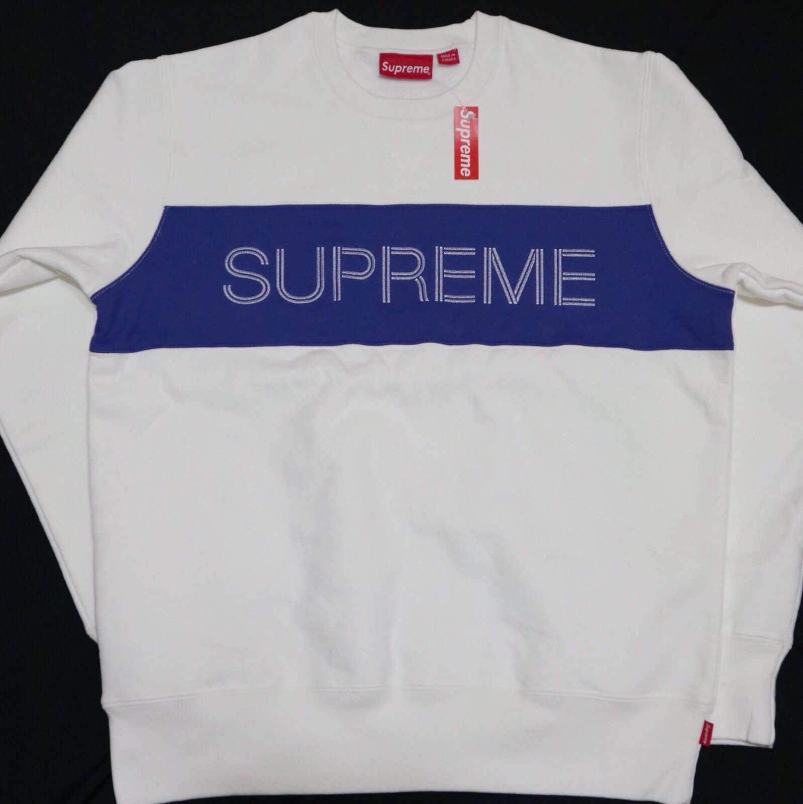 Supreme Supreme Zig Zag Stitch Panel Crewneck White year- M | Grailed 