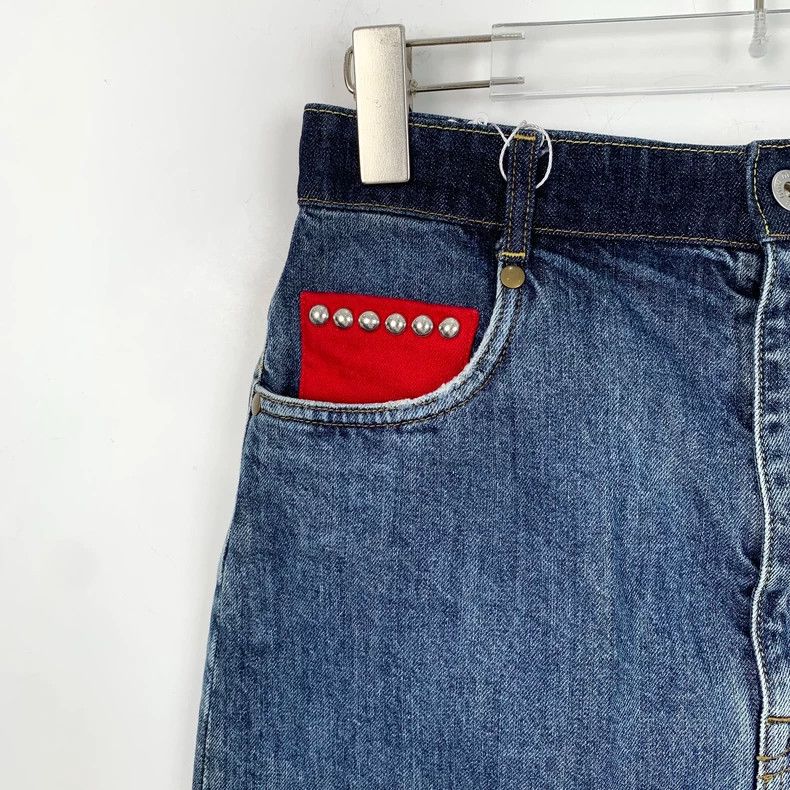 Miu Miu MiuMiu blue pocket crystal embellished cotton leisure denim half-skirt Size US 33 - 3 Thumbnail