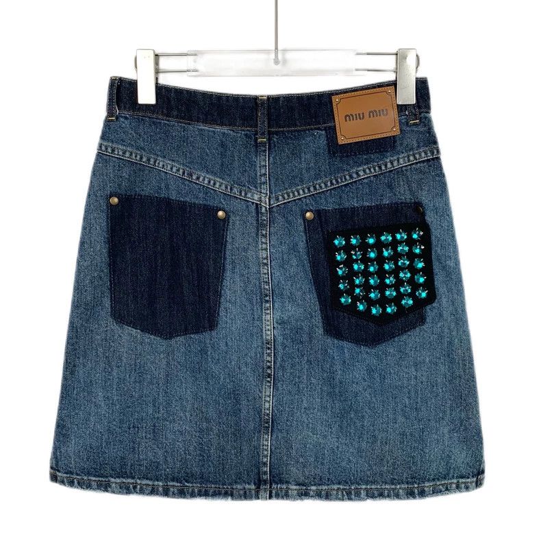 Miu Miu MiuMiu blue pocket crystal embellished cotton leisure denim half-skirt Size US 33 - 2 Thumbnail