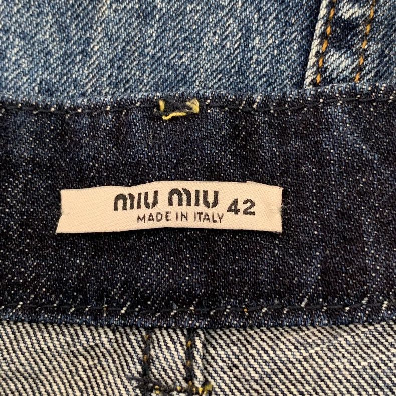 Miu Miu MiuMiu blue pocket crystal embellished cotton leisure denim half-skirt Size US 33 - 7 Thumbnail