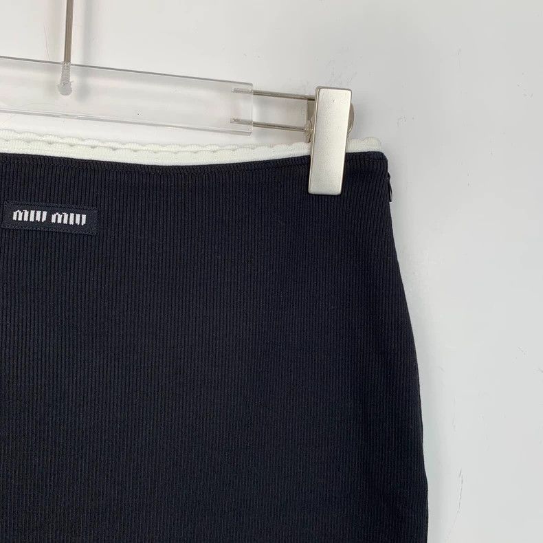 Miu Miu MiuMiu Miu Miu 2023 Black Logo Embroidered Cotton Knit Skirt Size US 31 - 3 Thumbnail