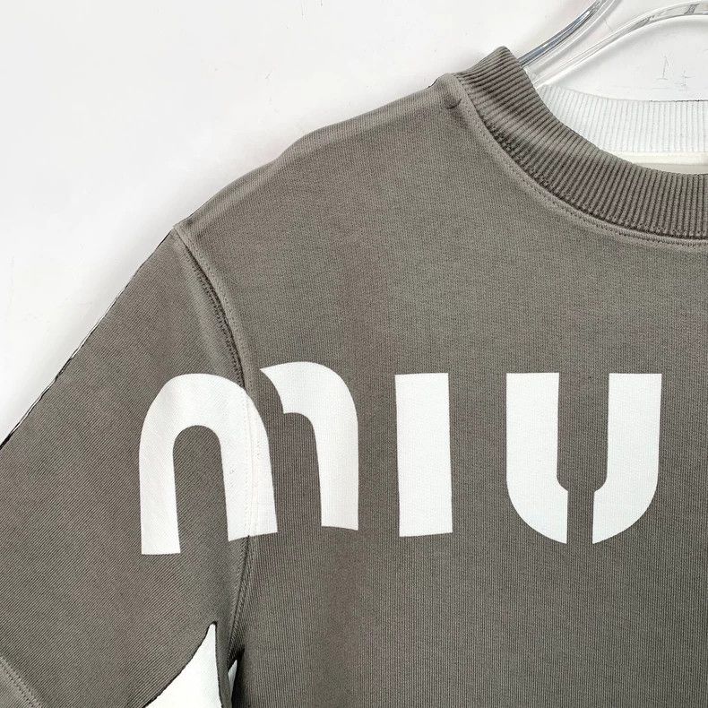 Miu Miu MiuMiu 23' Grey Logo Letter Print Cotton Crewneck Short-sleeve T-shirt Size US M / EU 48-50 / 2 - 3 Thumbnail
