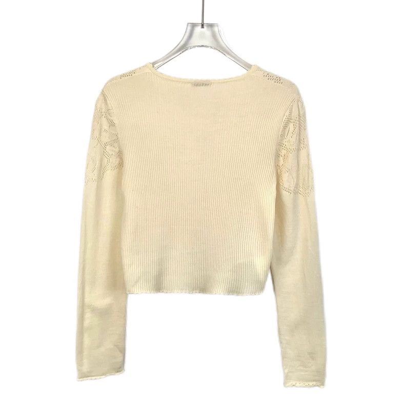 Miu Miu MiuMiu Ivory Cutout Floral Wool Knit Cardigan Jacket Size US M / EU 48-50 / 2 - 2 Thumbnail