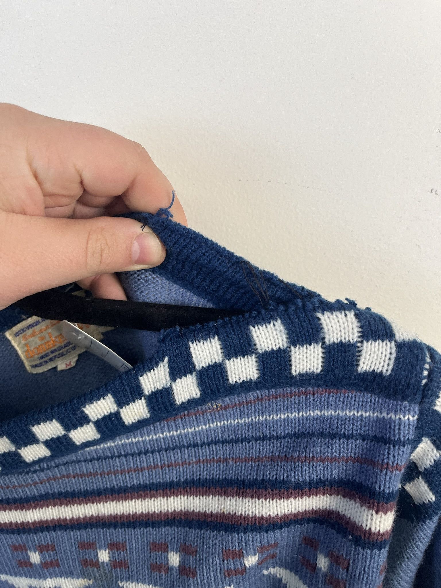 Other Vintage Knit Sweater 1980s Thick Knit Donn Kenny Blue Stripe Checker Knit Sweater Size M Size US M / EU 48-50 / 2 - 3 Thumbnail