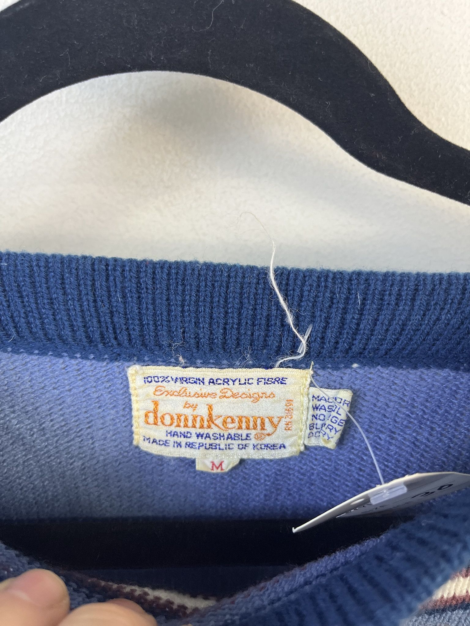 Other Vintage Knit Sweater 1980s Thick Knit Donn Kenny Blue Stripe Checker Knit Sweater Size M Size US M / EU 48-50 / 2 - 2 Thumbnail