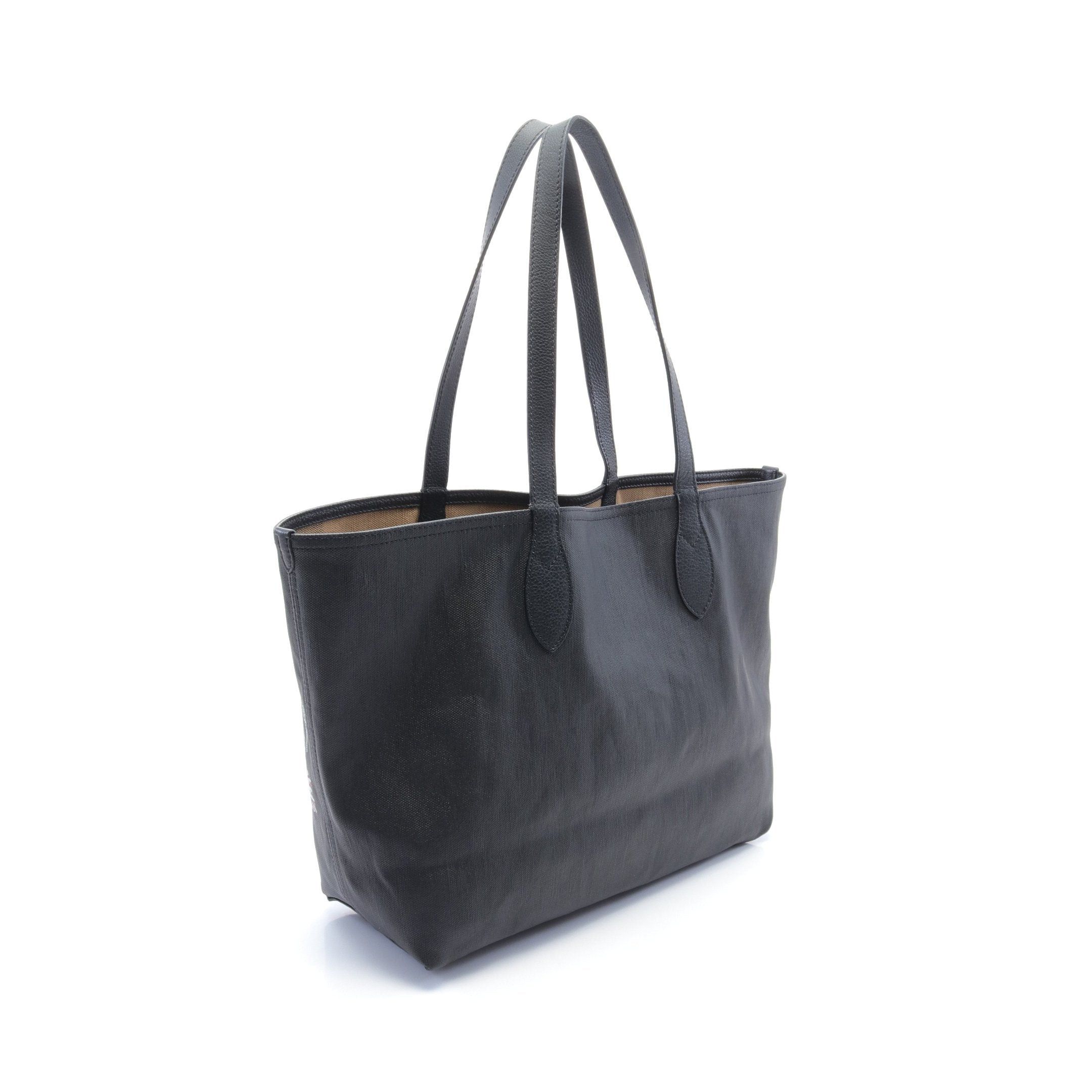 Burberry Burberry Large Doodle Shoulder Bag Tote Check Canvas Leather Black Beige Multicolor Reversible Size ONE SIZE - 2 Thumbnail