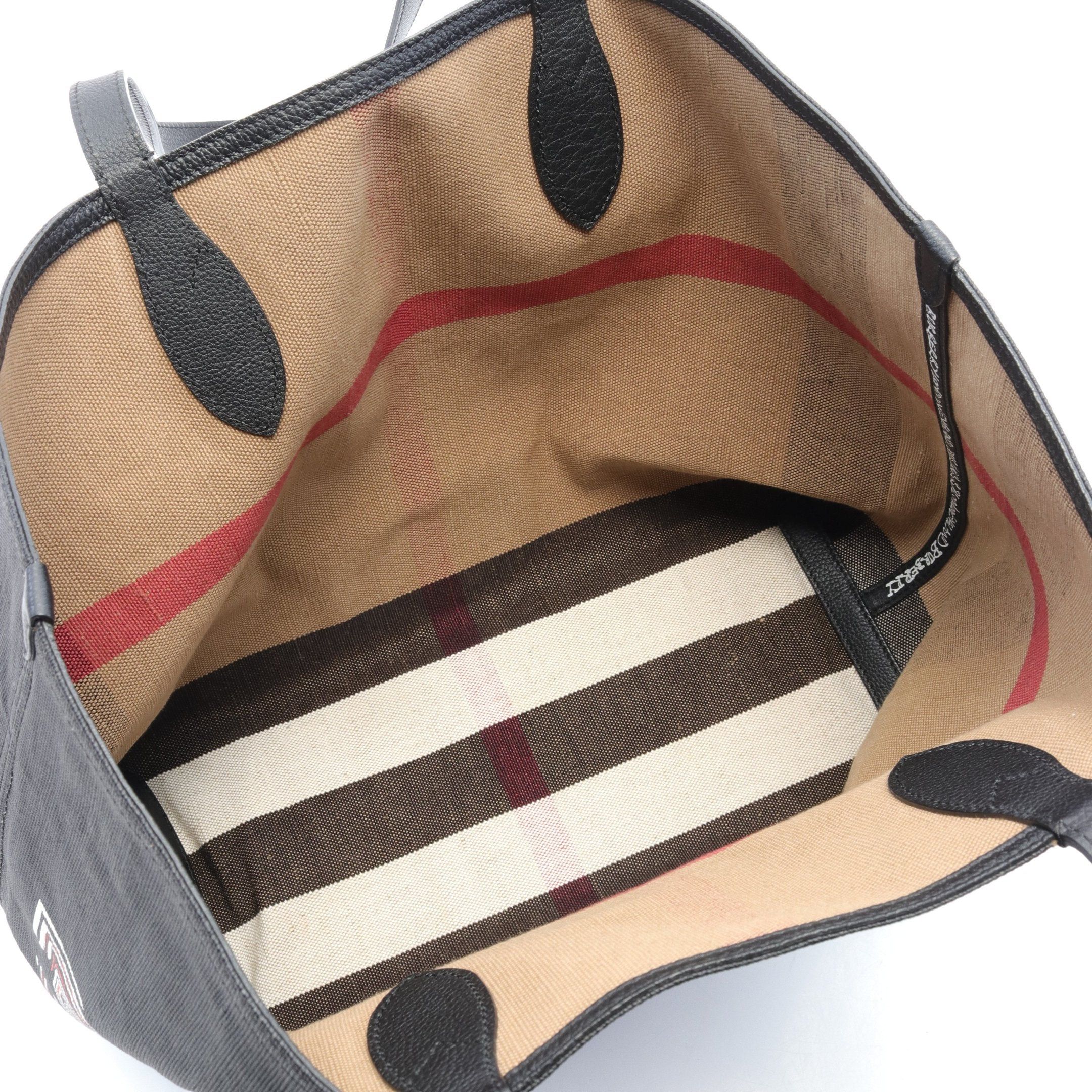 Burberry Burberry Large Doodle Shoulder Bag Tote Check Canvas Leather Black Beige Multicolor Reversible Size ONE SIZE - 3 Thumbnail