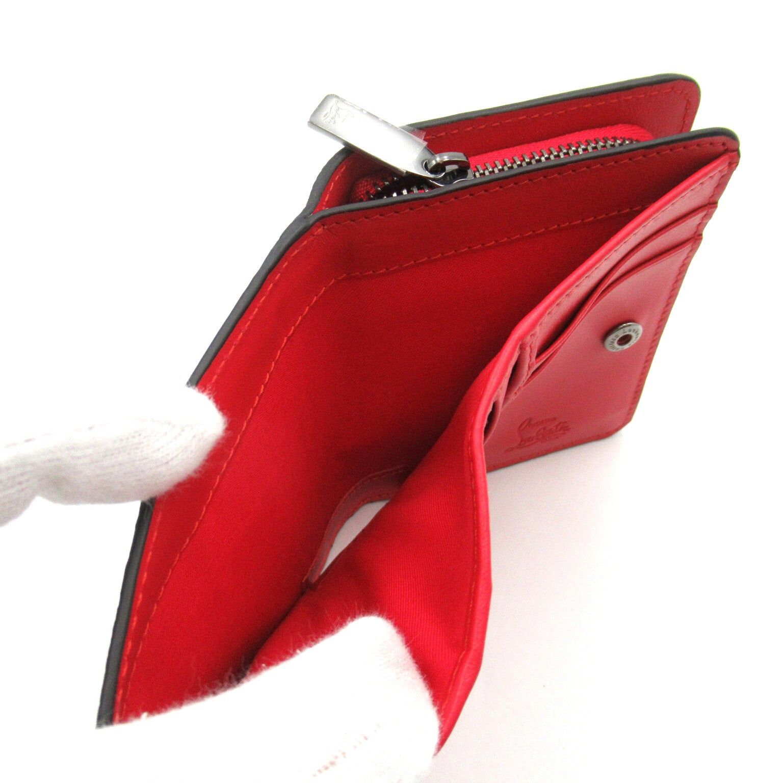 Christian Louboutin Christian Louboutin Bi My Side Bi-Fold Wallet Leather Black Red Size ONE SIZE - 6 Thumbnail
