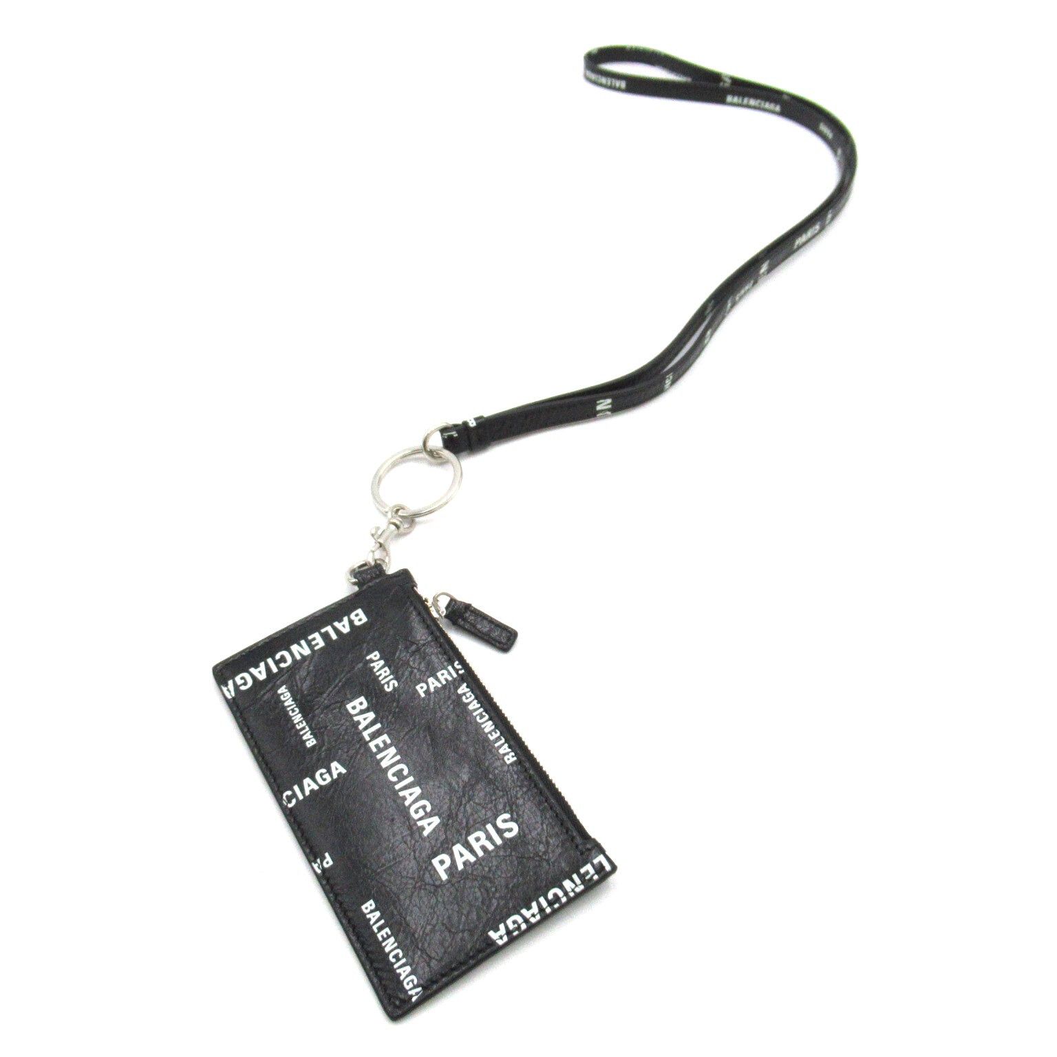 Balenciaga Balenciaga With Strap Key Ring Card Case Leather Black White Size ONE SIZE - 5 Thumbnail